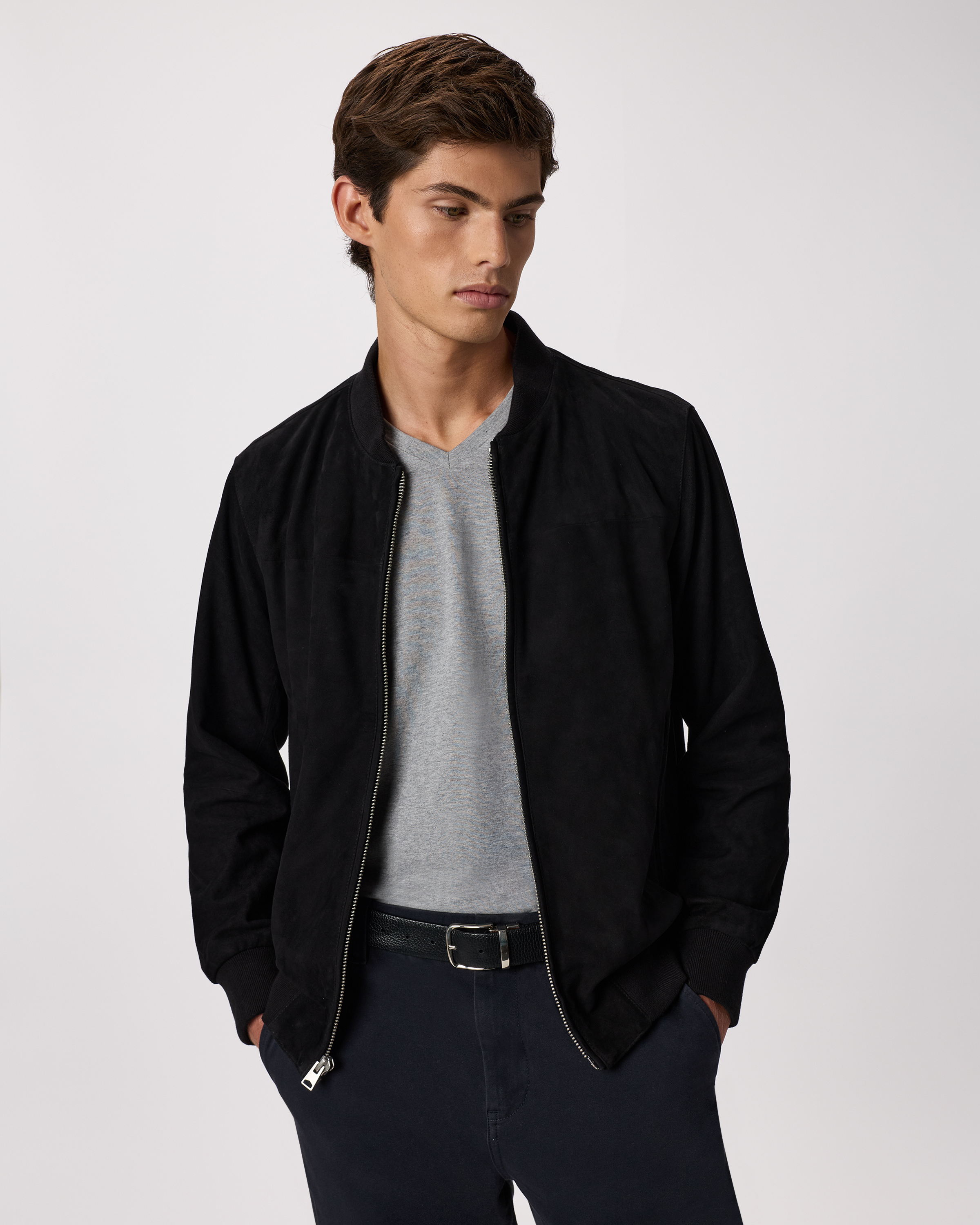 True Black 100% Suede Bomber Jacket
