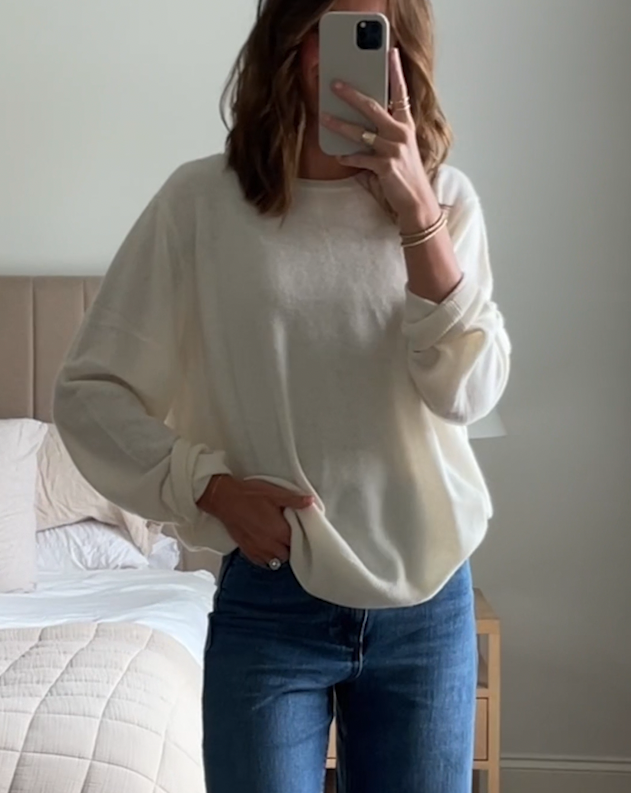 Mongolian Cashmere Crewneck Sweater Ivory Victoria Schneider 4x5