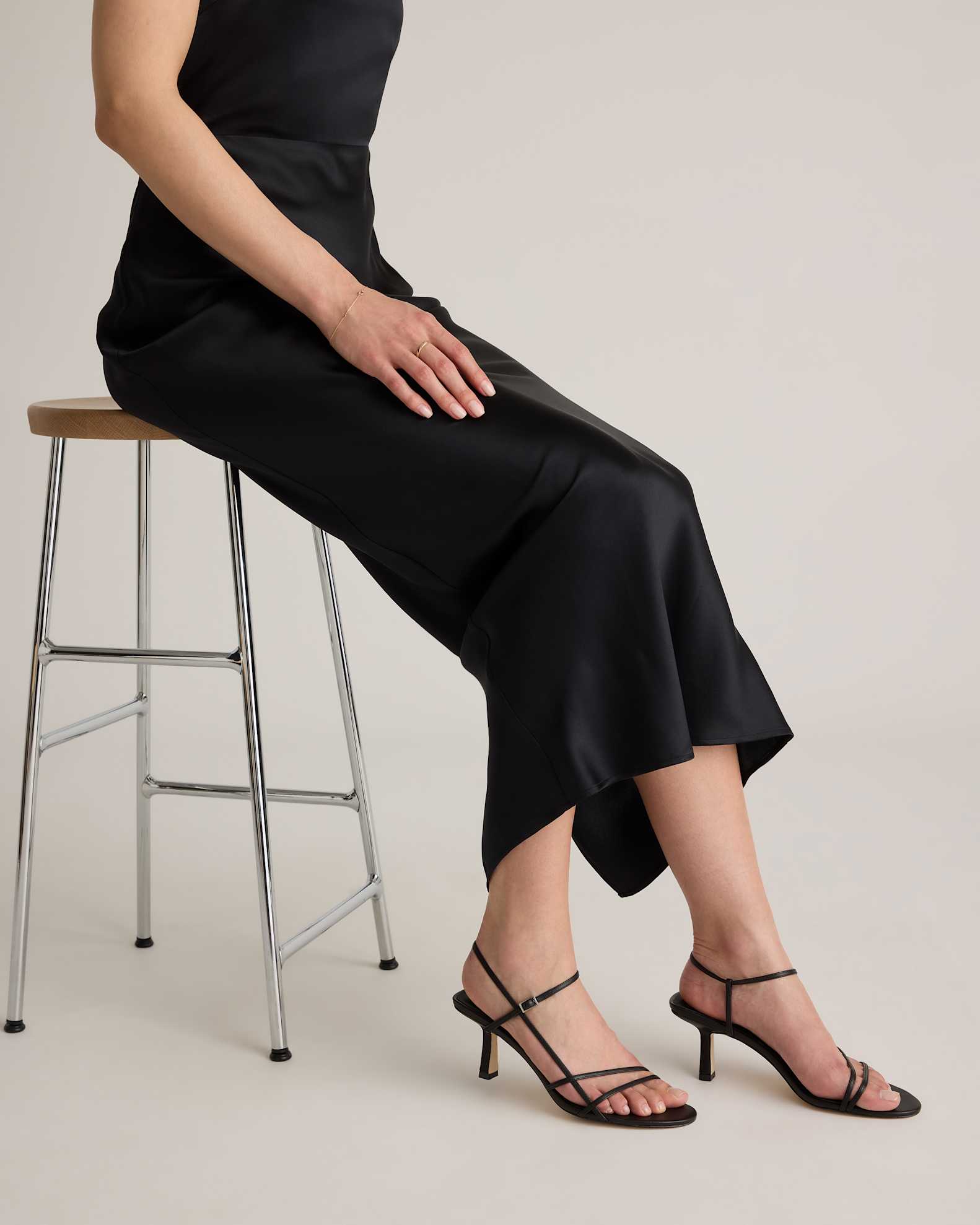 Italian Leather 70mm Strappy Heel in Black Italian Leather 70mm Strappy Heel in Black