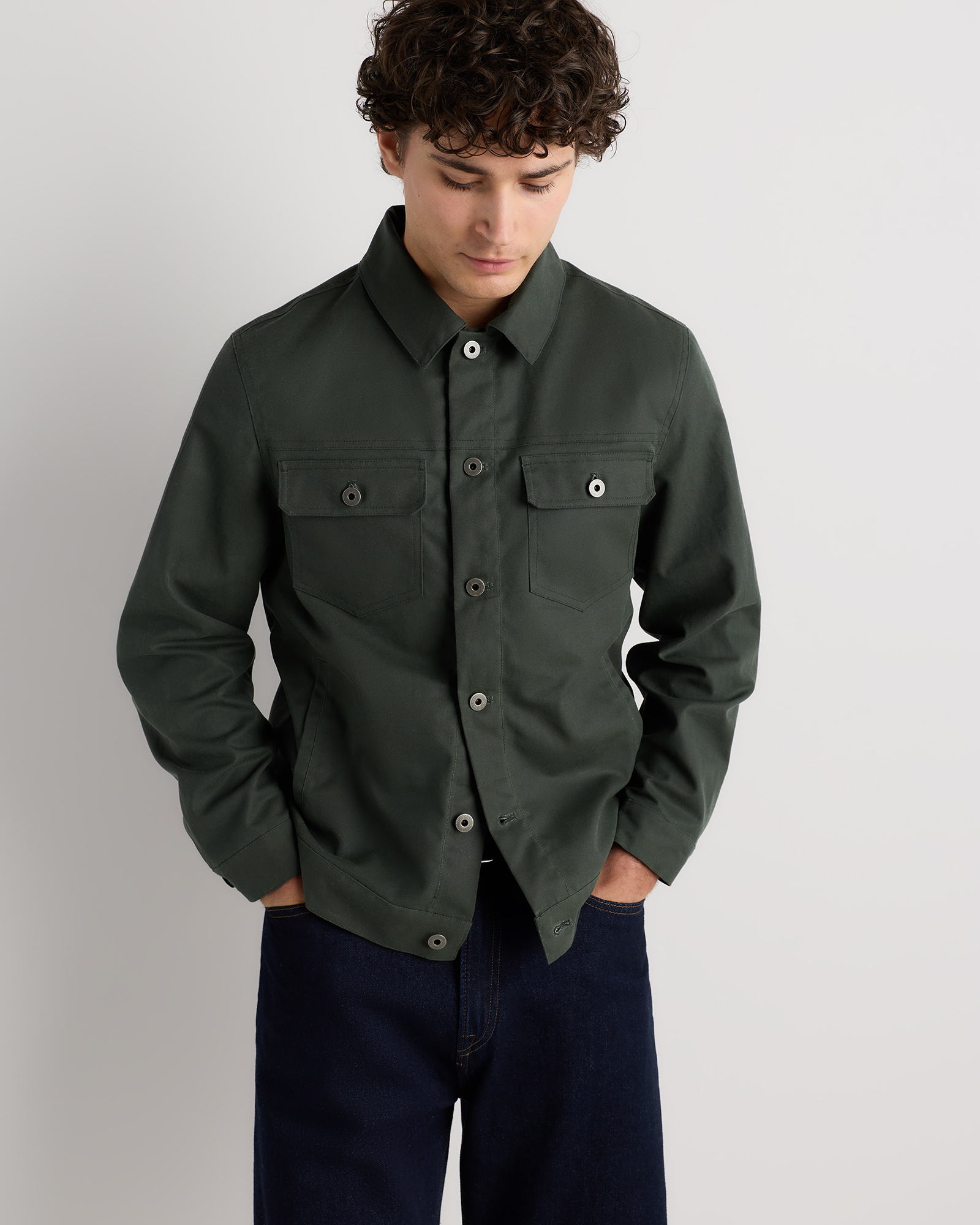 Dark Forest Green Organic Waxed Canvas Trucker Jacket