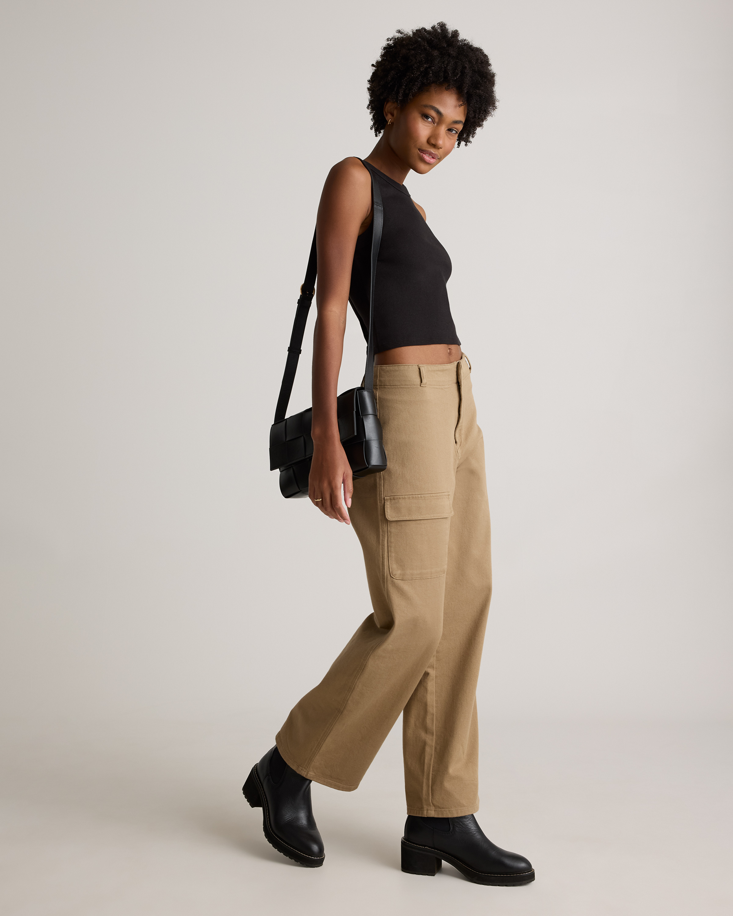 Organic Cotton Micro-Rib Cropped Cutaway Tank (3-Pack) in Black