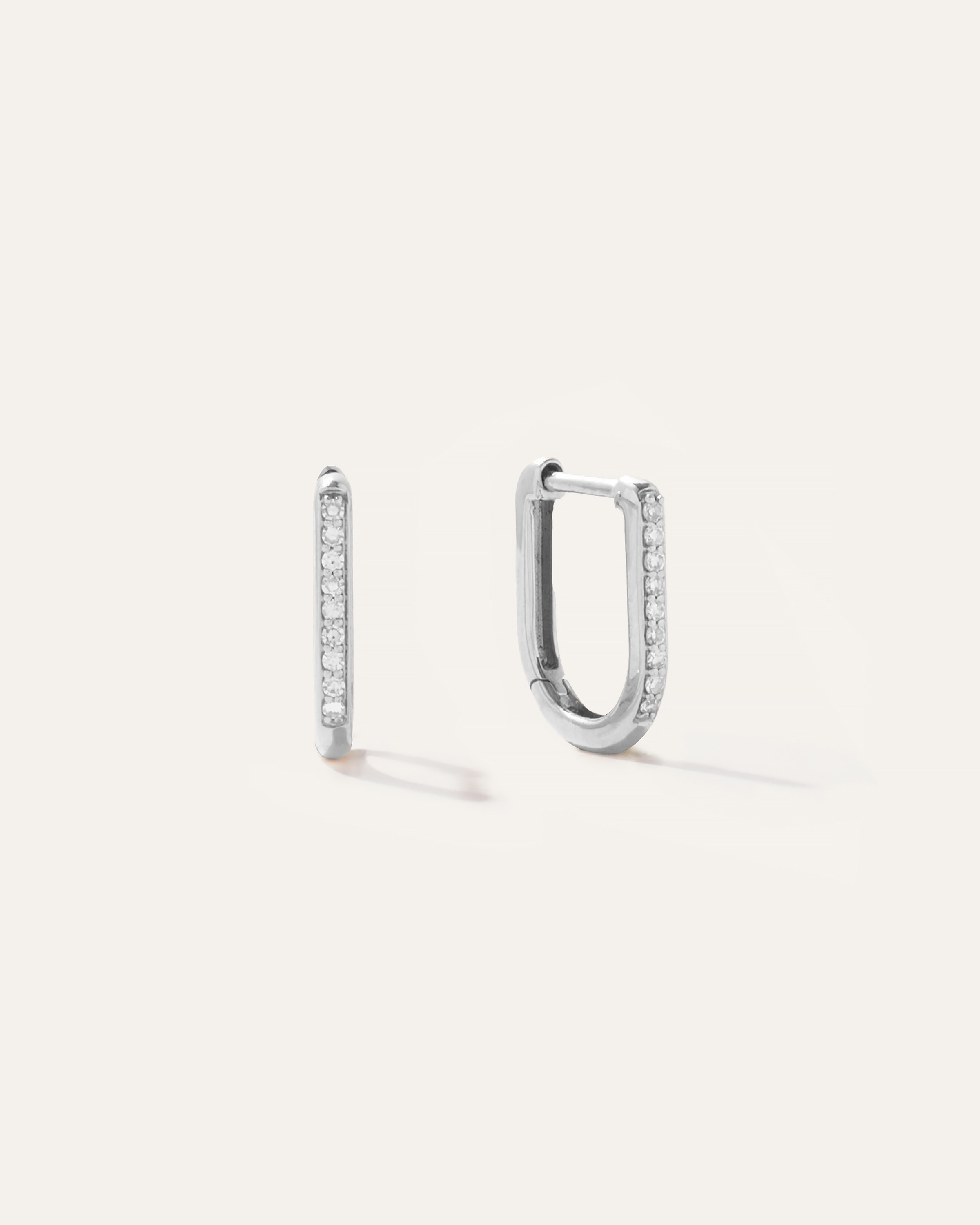 White Gold 14K Gold Diamond Pave U Huggie Hoops