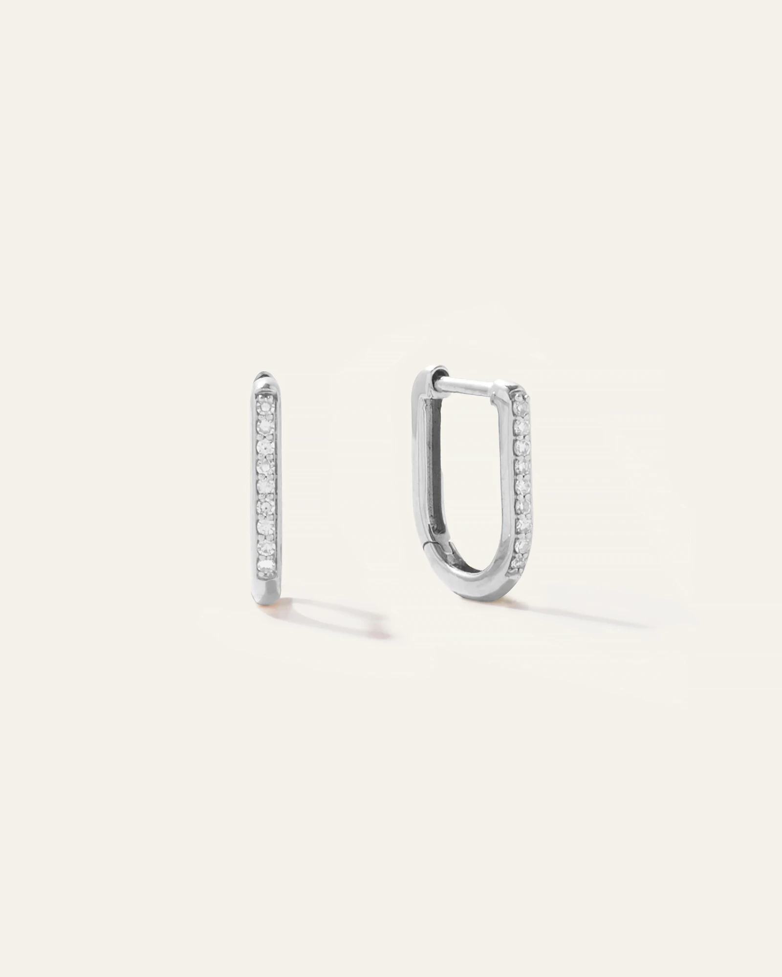 14K Gold Diamond Pave U Huggie Hoops