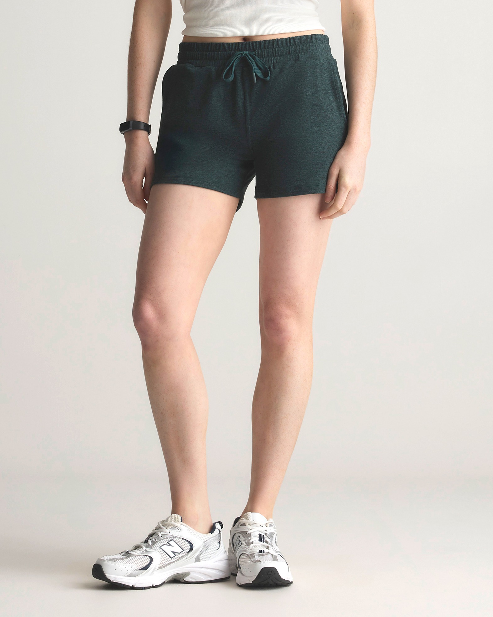 Heather Green Flowknit Mid-Rise Shorts