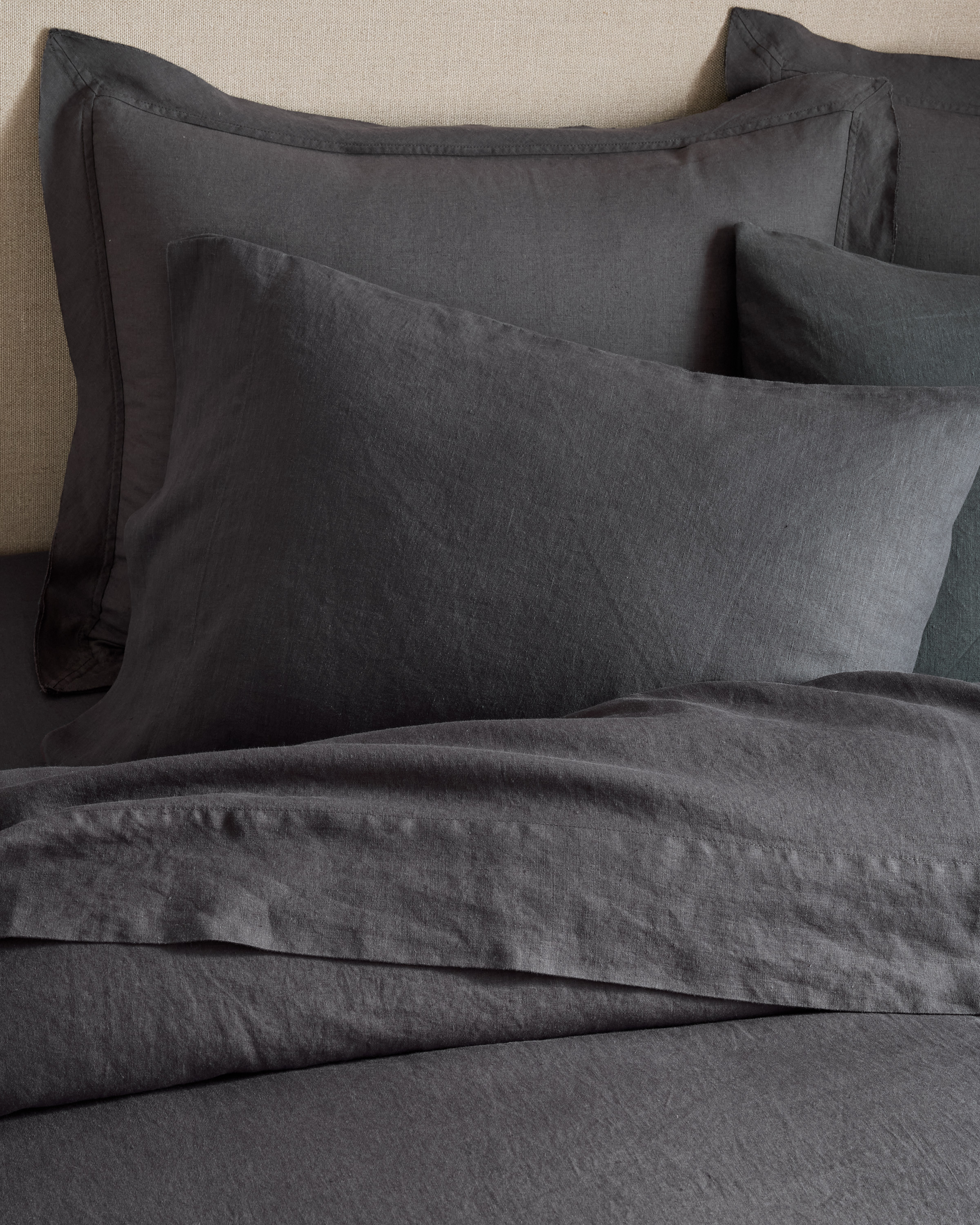 Charcoal European Linen Double Flange Sham Set