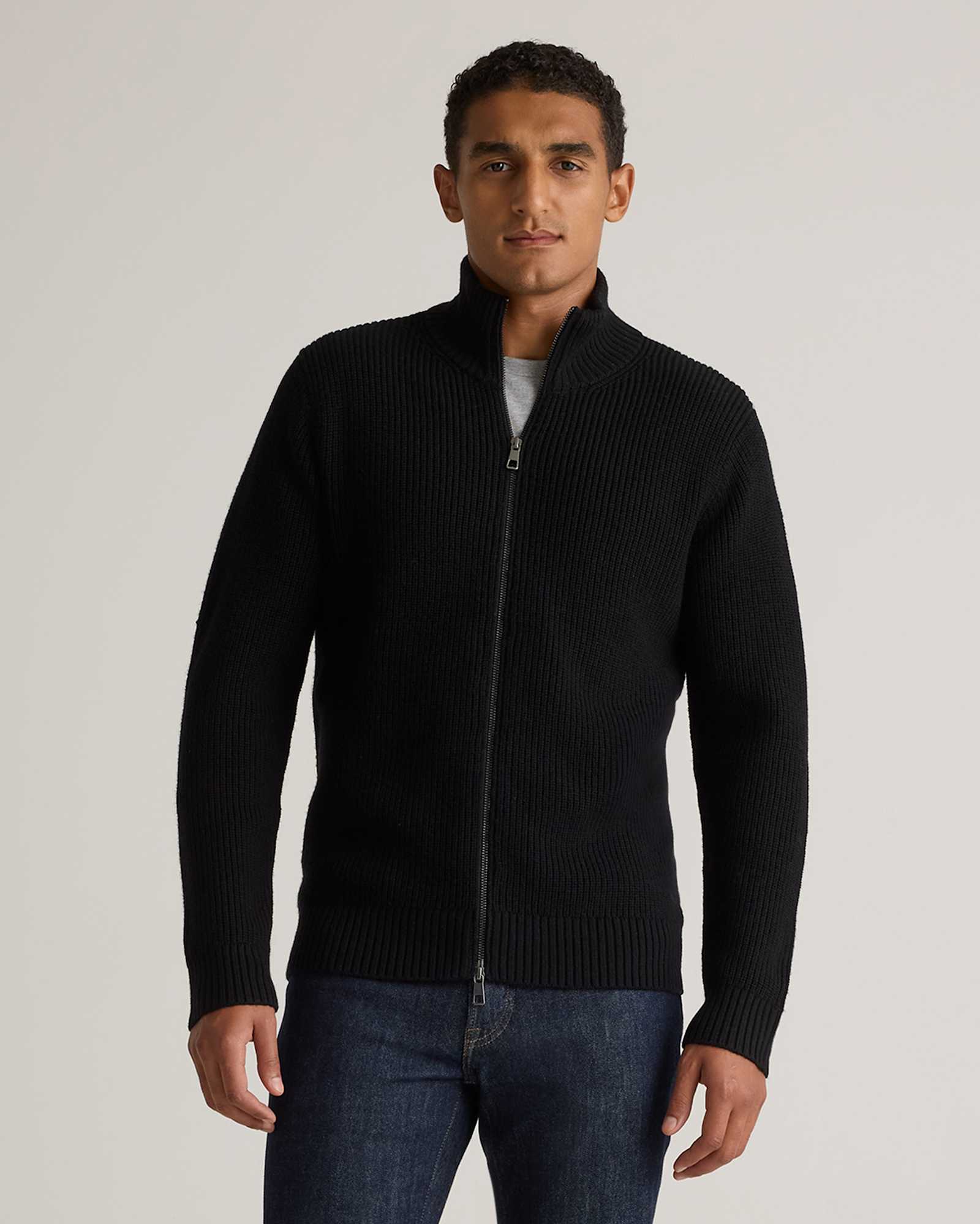 Mens Wool Full Zip Sweater Men's Full-Zip Stand Collar Cardigan Black GOBI US Mens Wool Full Zip Sweater Men's Full-Zip Stand Collar Cardigan Black GOBI US