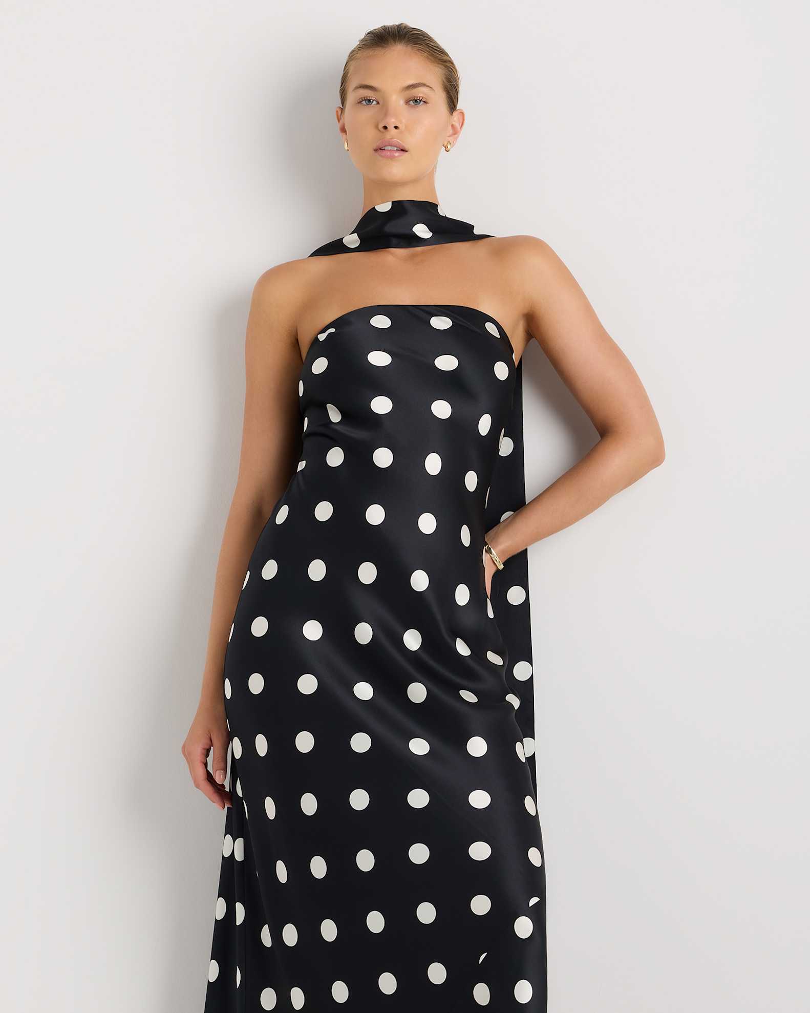 satin scarf strapless dress Lady Black Tie - Carter Gown - Strapless Corset Dress With Scarf