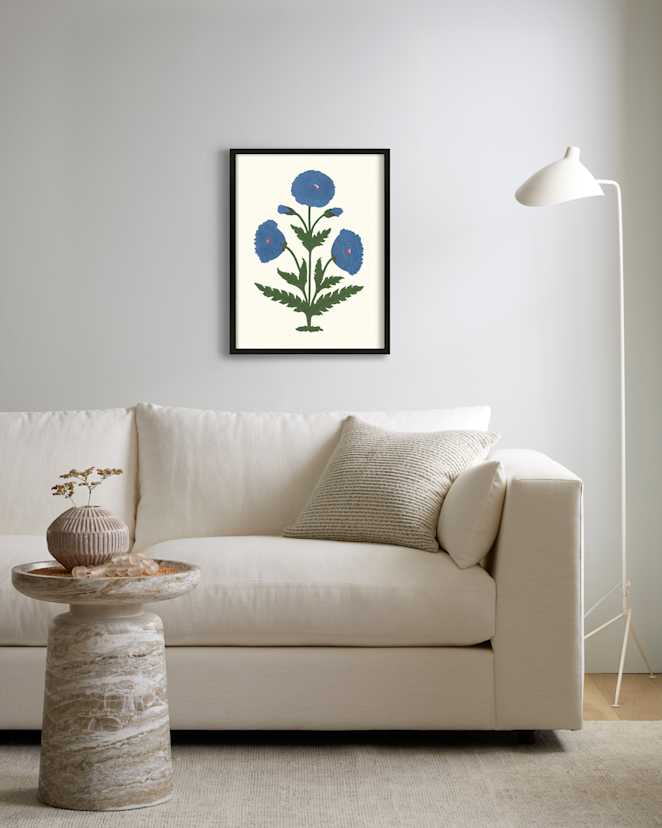Mughal Poppy Antique Print Black 20X25