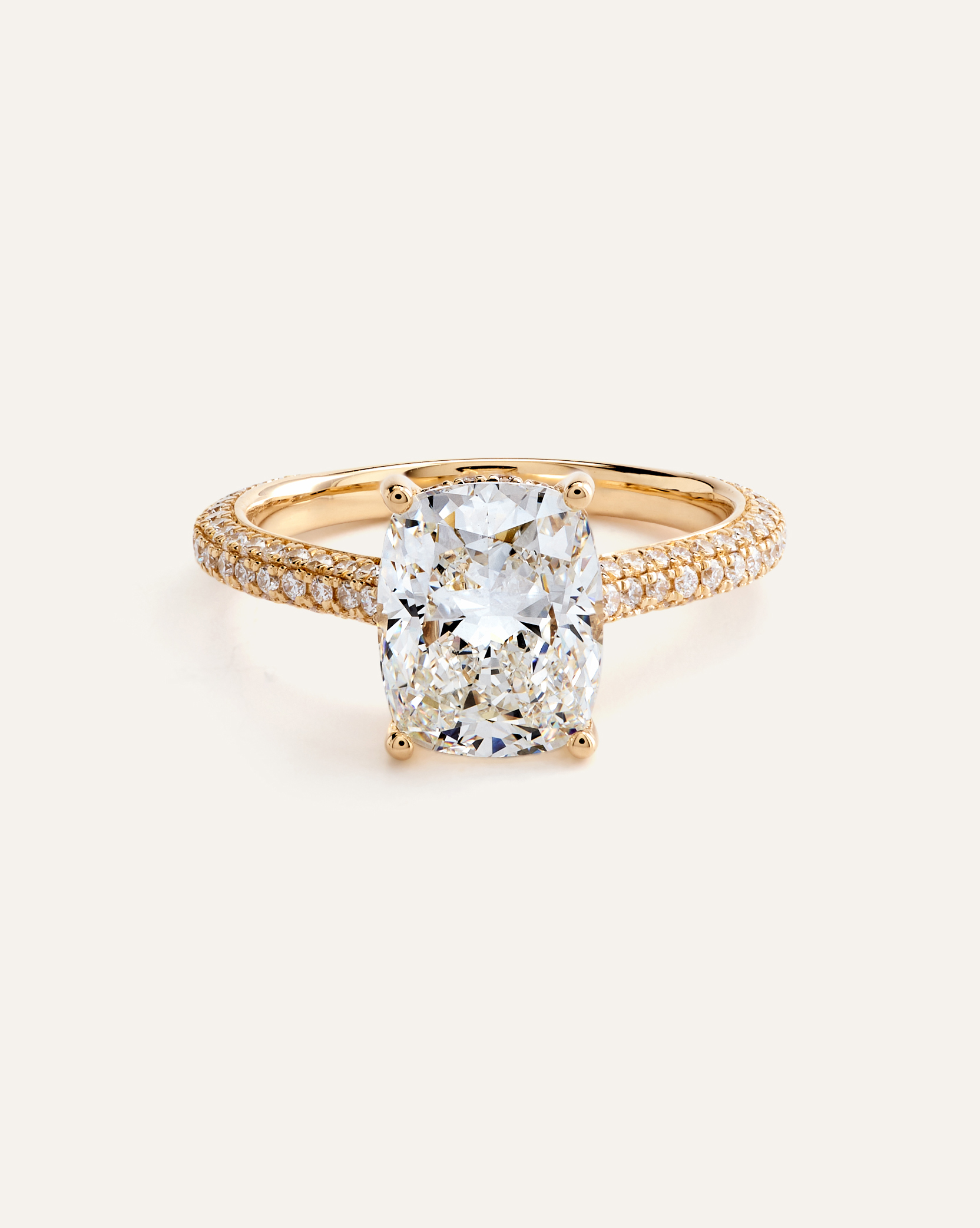 Yellow Gold Lab Grown Diamond Elongated Cushion Pave Cathedral Engagement Ring - 3ctw