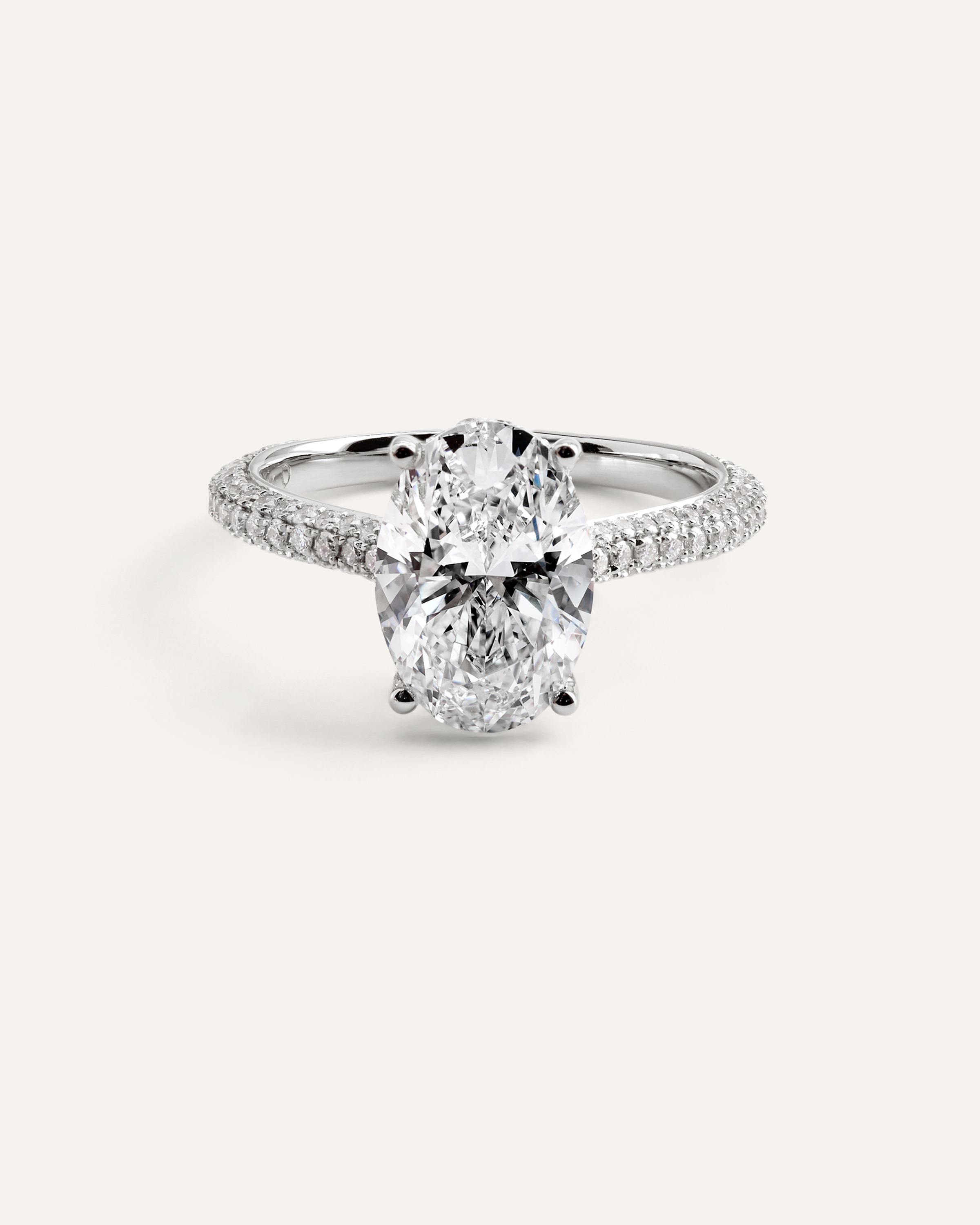Platinum Lab Grown Diamond Oval Pave Cathedral Engagement Ring - 3ct