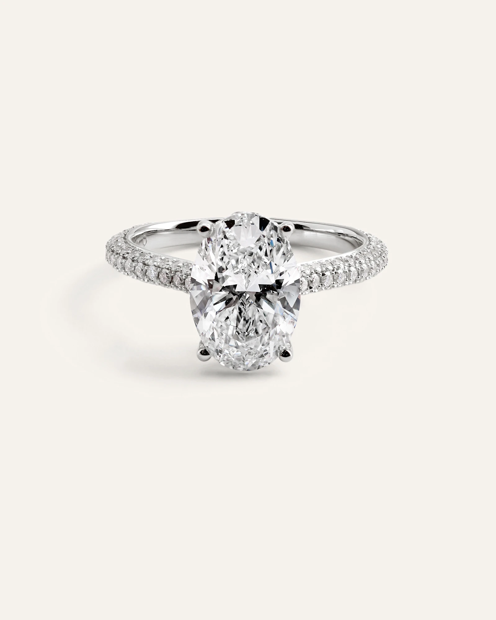 Lab Grown Diamond Oval Pave Cathedral Engagement Ring - 3ctw