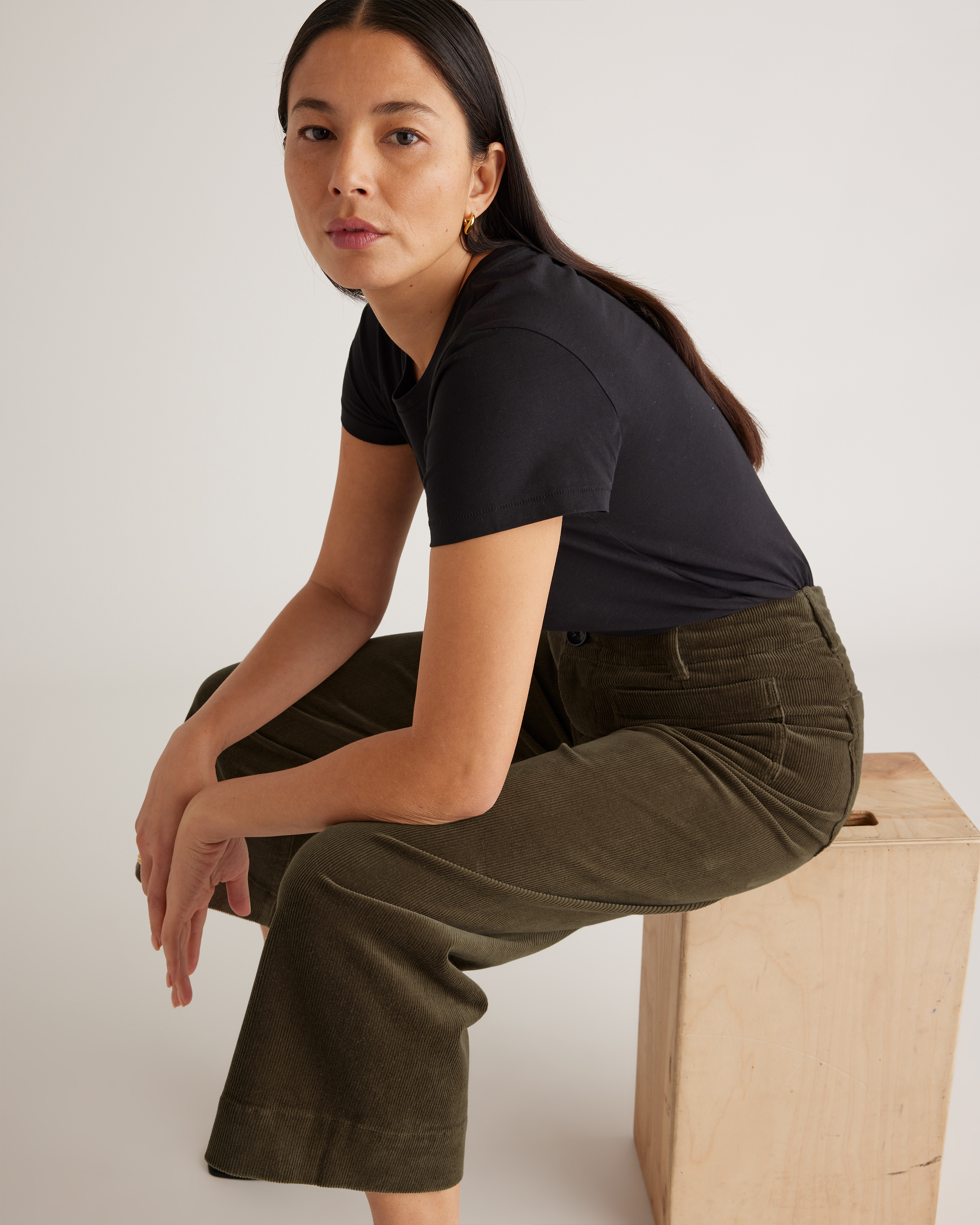 Organic Stretch Corduroy Cropped Wide Leg Pants in Seaweed