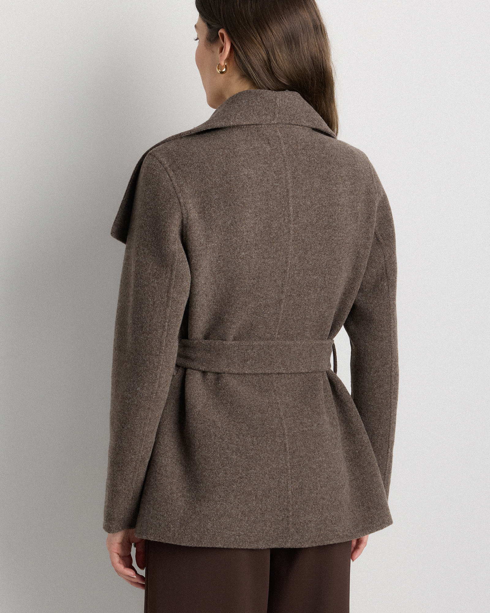 Double-Faced Merino Wool Draped Collar Short Wrap Coat