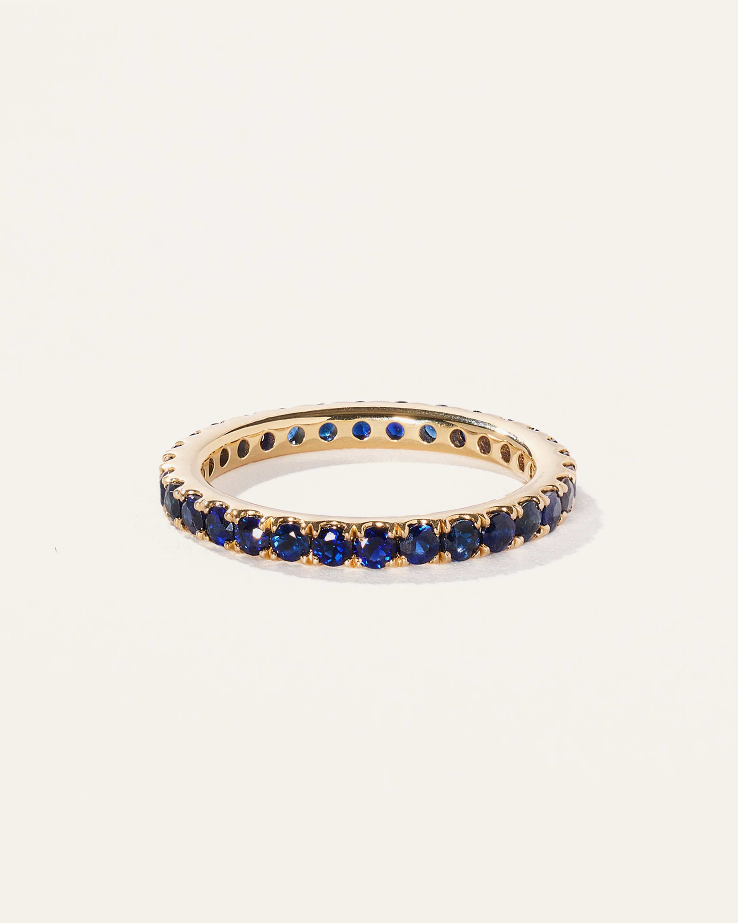 Blue Sapphire 14K Gold Gemstone Pave Eternity Band