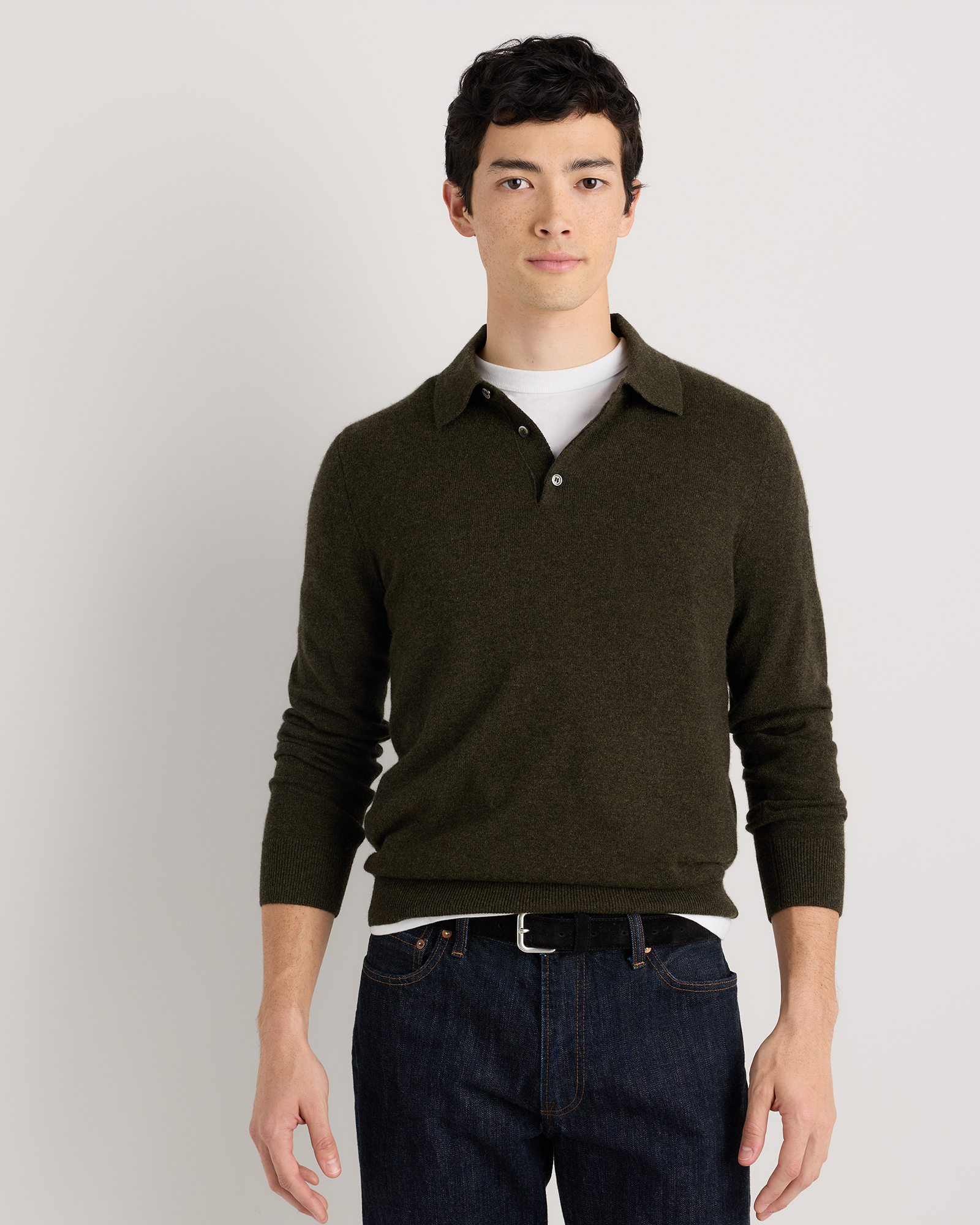 Olive Twist Mongolian Cashmere Polo Sweater