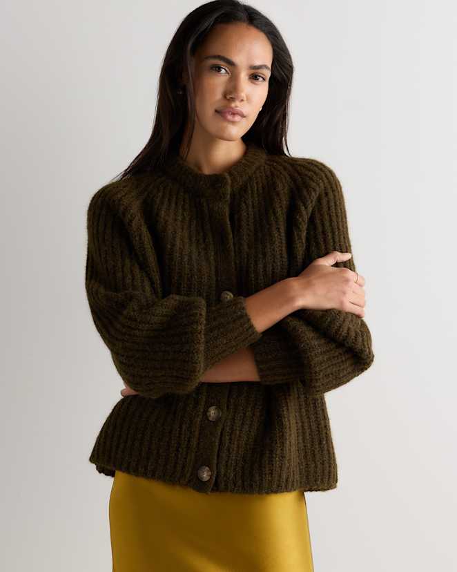 Moss Shadow Green Lofty Baby Alpaca Chunky Crew Cardigan