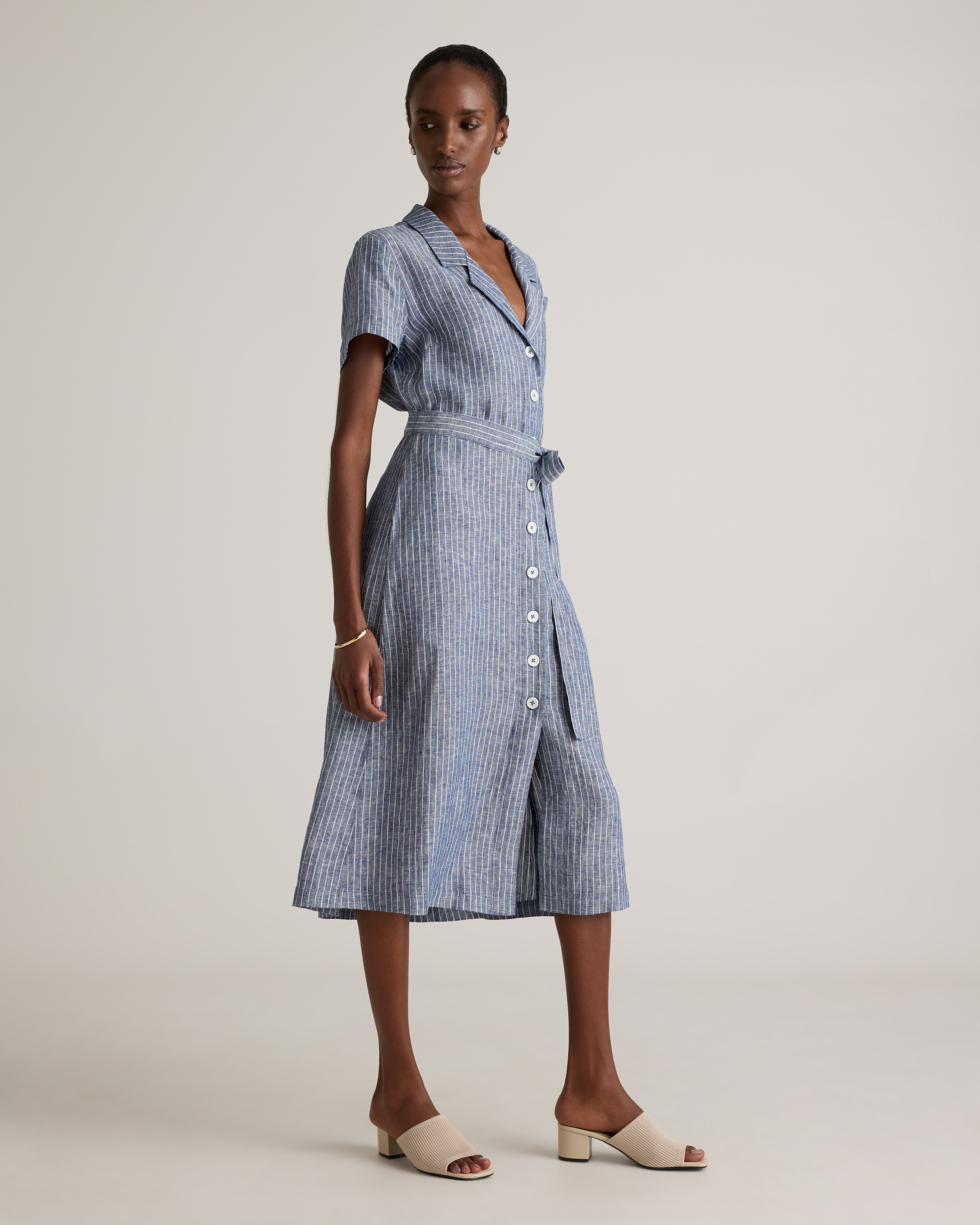 chinese dress ladies Women's Long Sleeve Linen Button Down Midi Dress main image 0