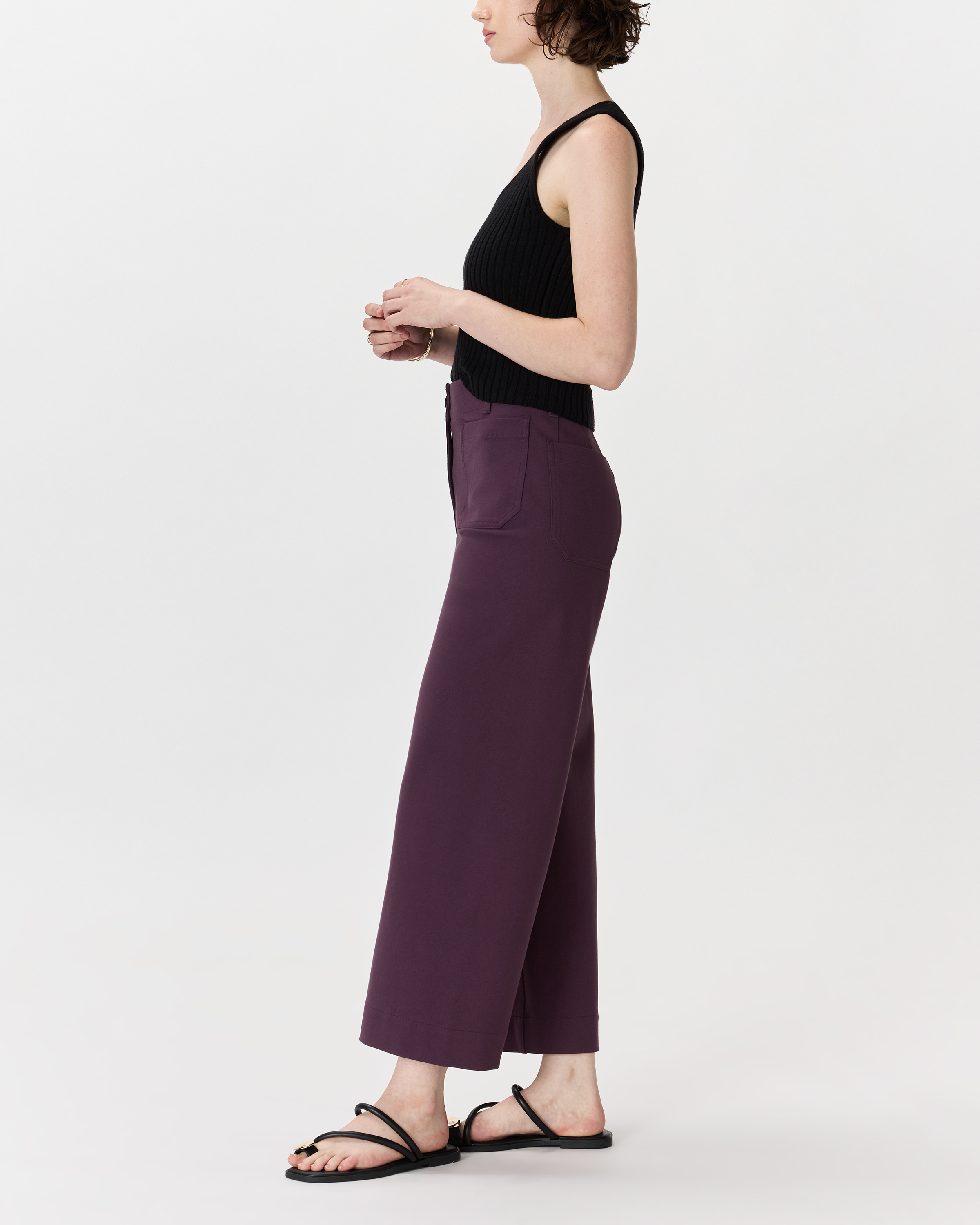 Women's Ultra-Stretch Ponte Cropped Wide Leg Pants in Dark Orchid