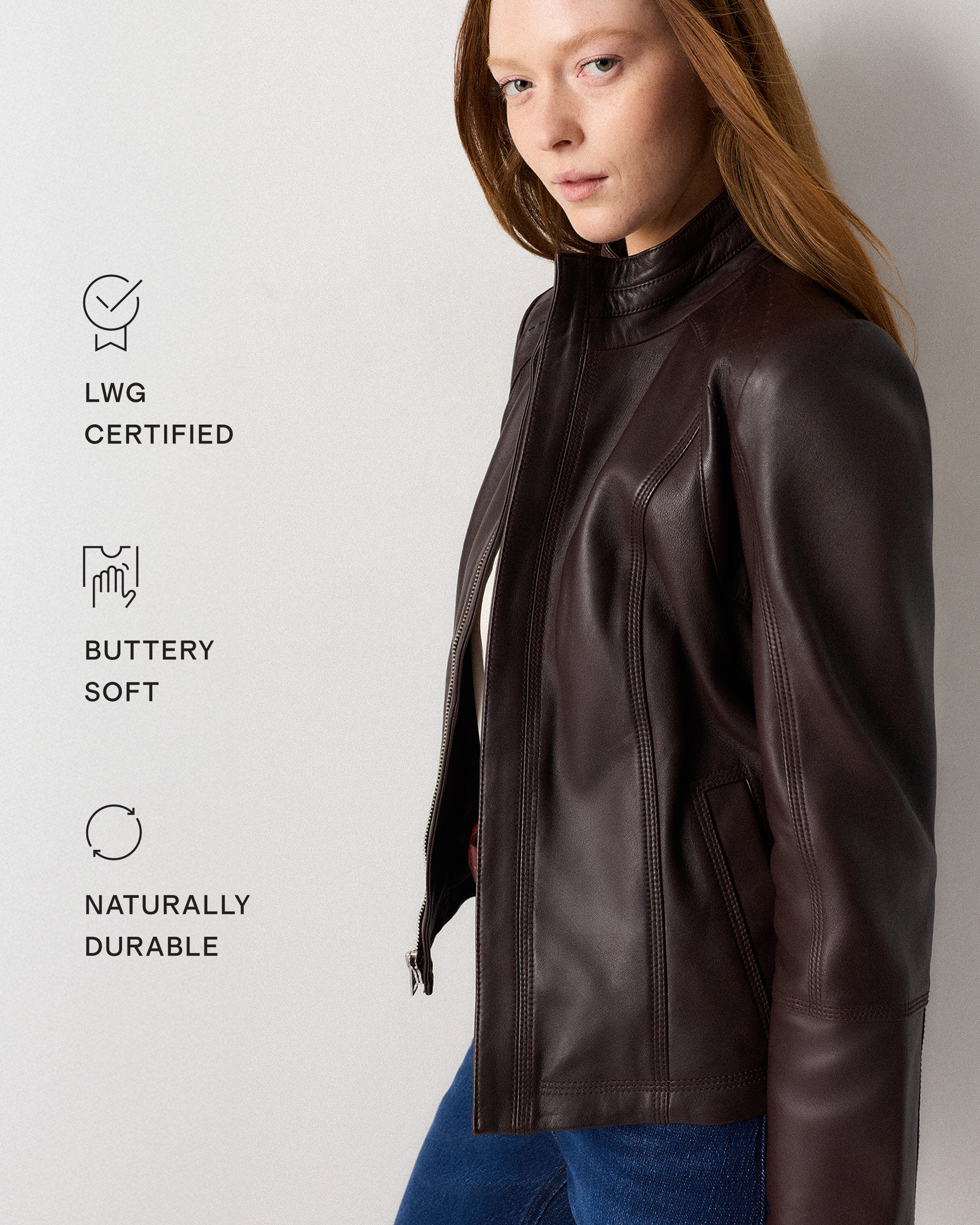 100% Leather Stand-Collar Jacket