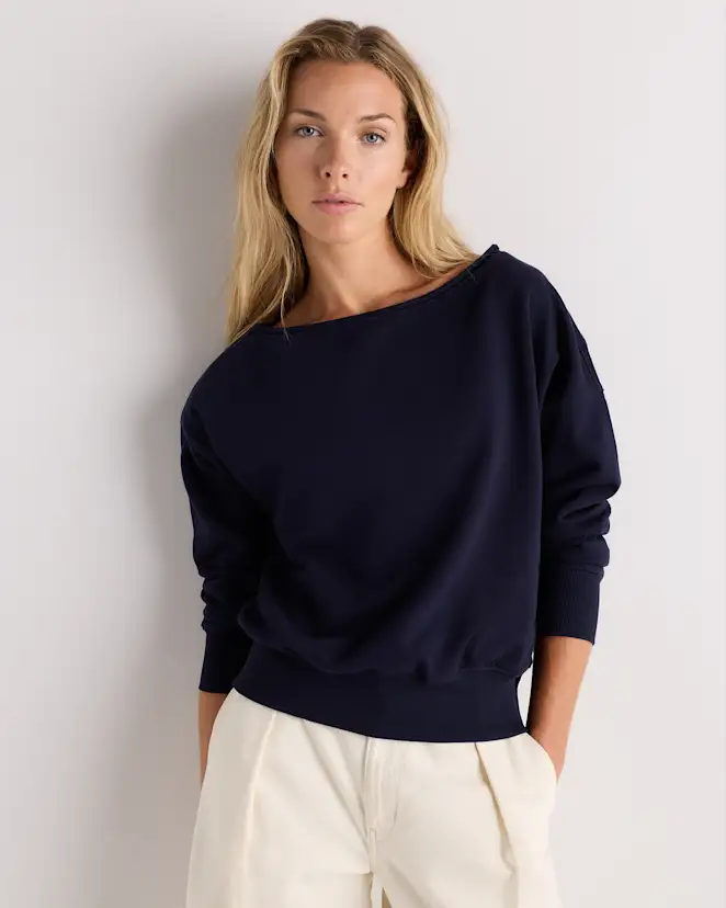 Deep Navy Organic French Terry Off-Shoulder Sweatshirt