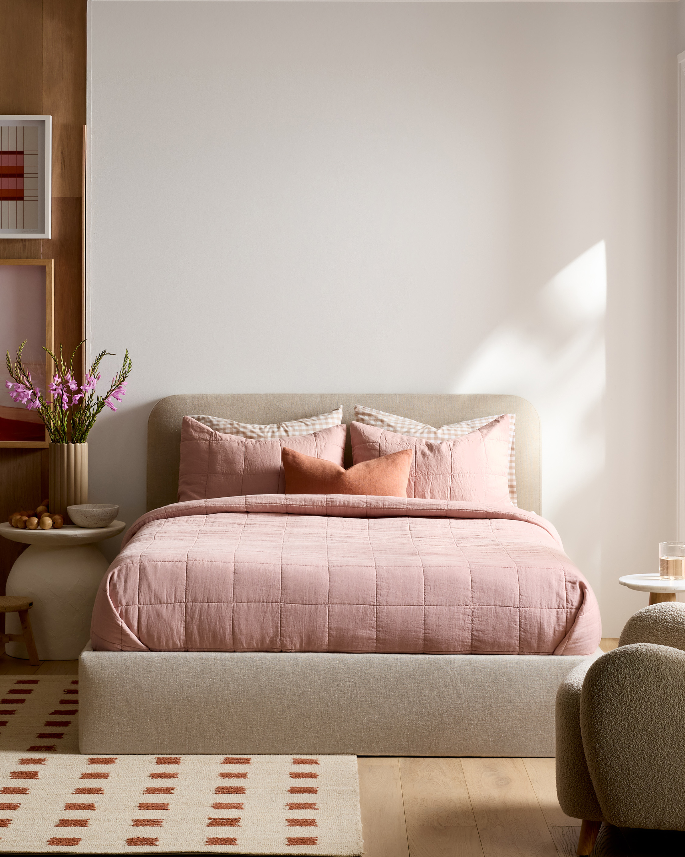 Dusty Mauve Lightweight European Linen Box Quilt Set 