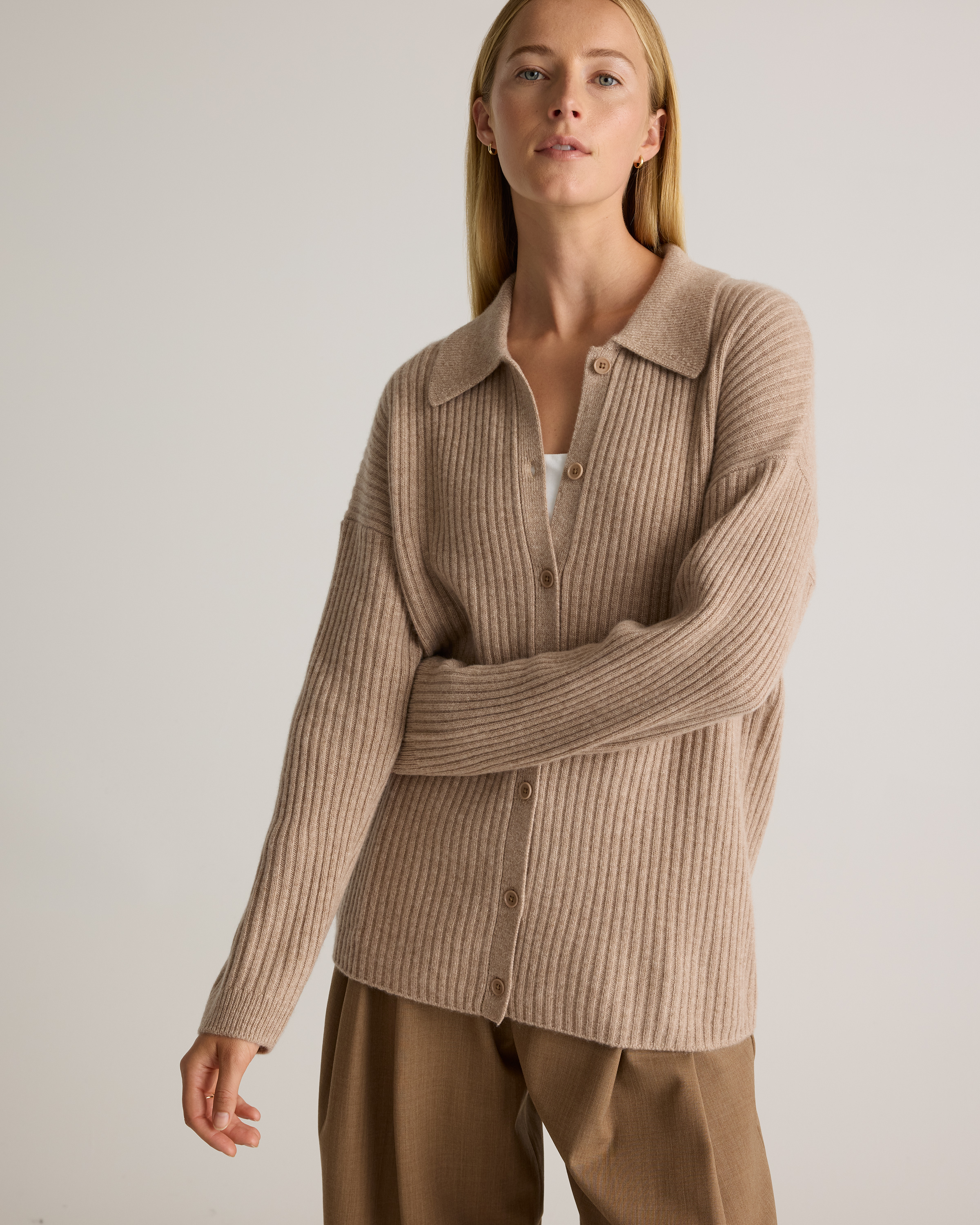 Mongolian Cashmere Wide-Rib Oversized Collared Cardigan