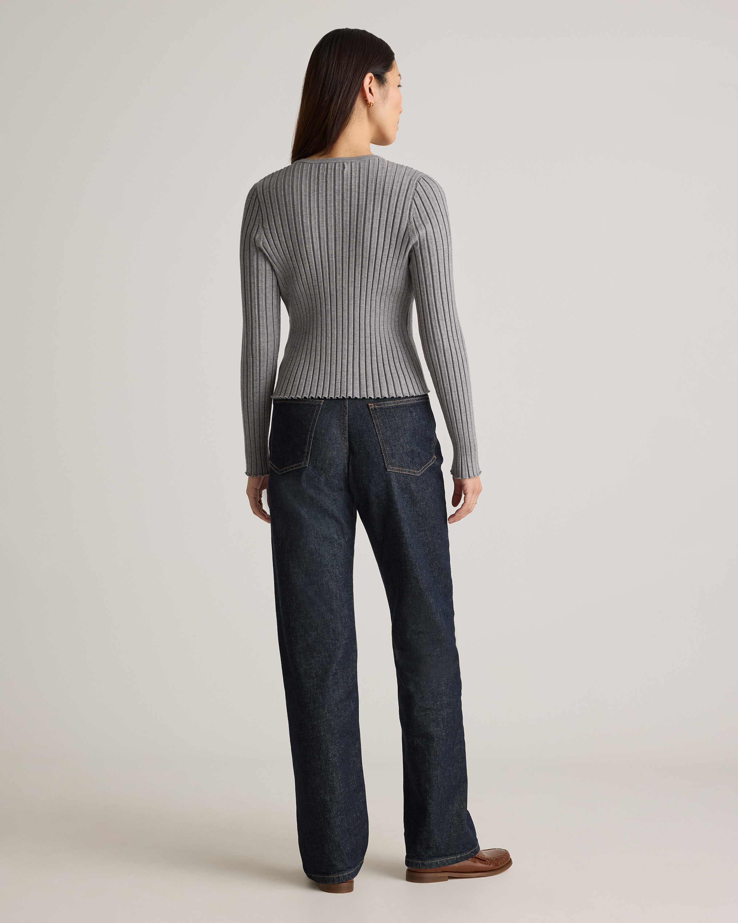 Eco-Knit Cropped Rib Cardigan in Heather Grey