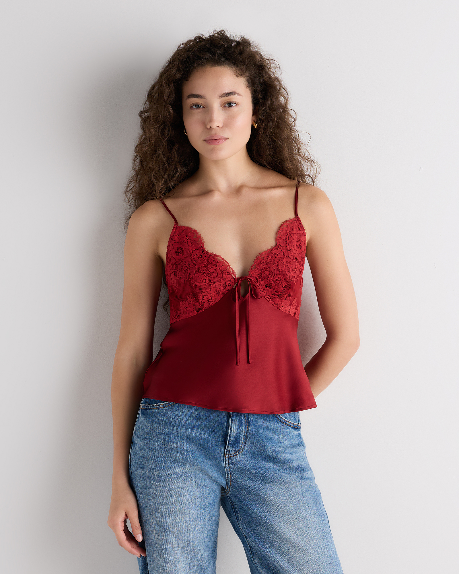 Clay Red 100% Washable Silk Lace Cutout Cami