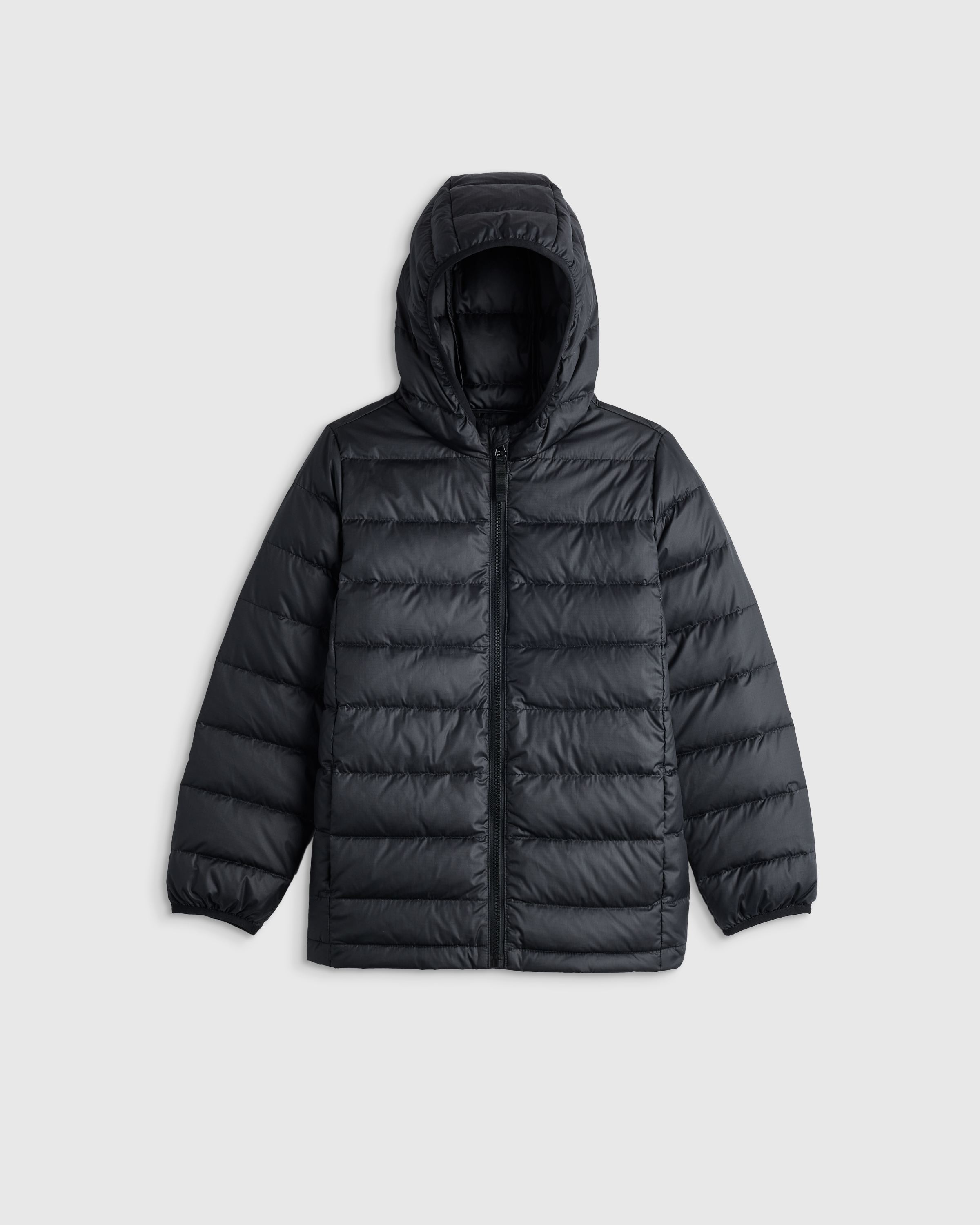Black Lightweight Down Hooded Puffer Jacket