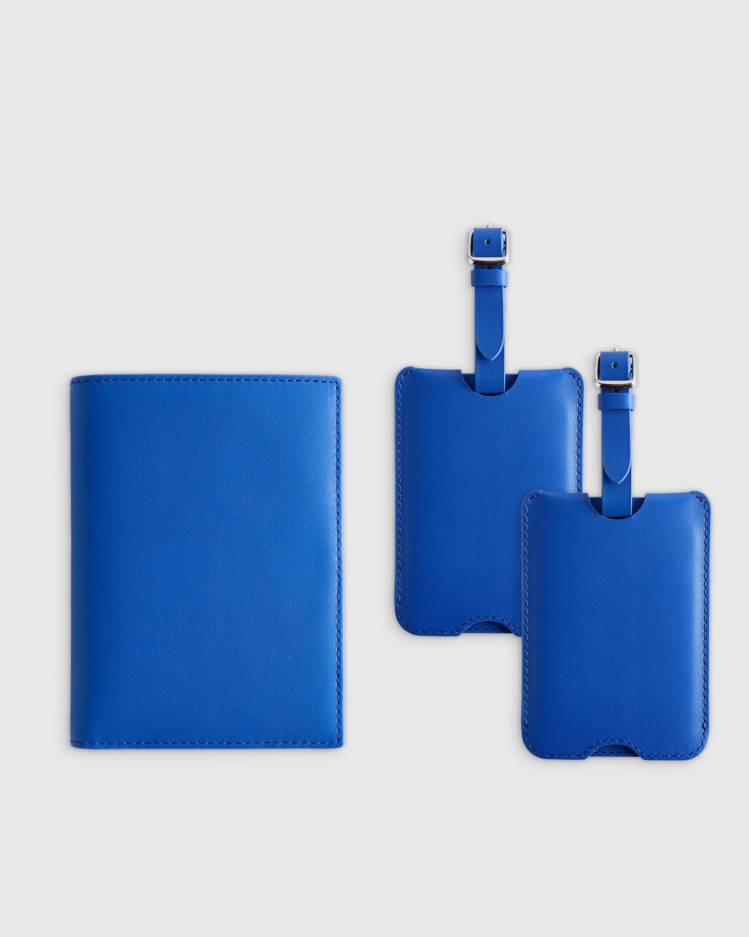 Cobalt Blue Nappa Leather RFID Blocking Passport Holder & Luggage Tags Set