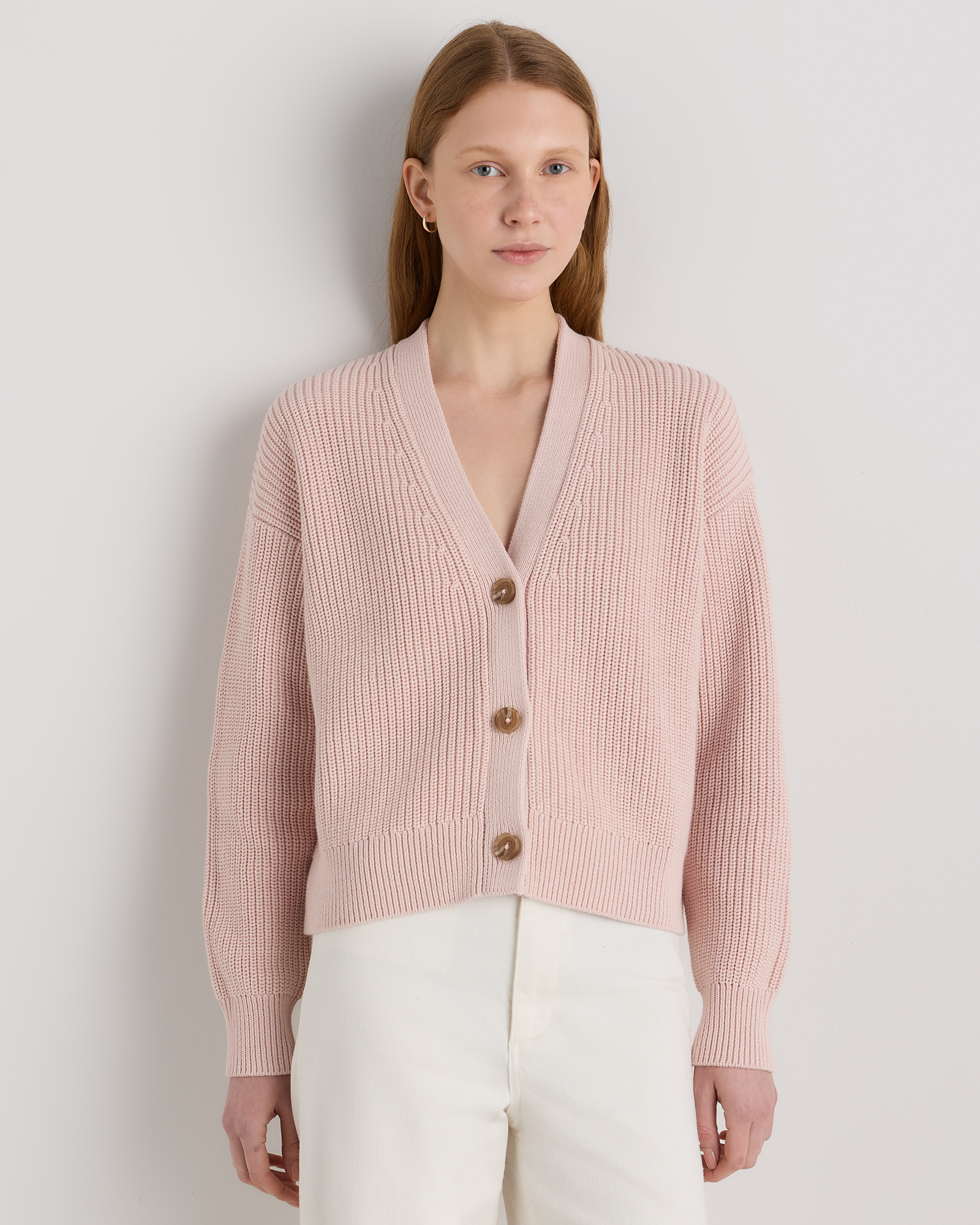 Shell Pink 100% Organic Cotton Fisherman Boxy Cropped Cardigan
