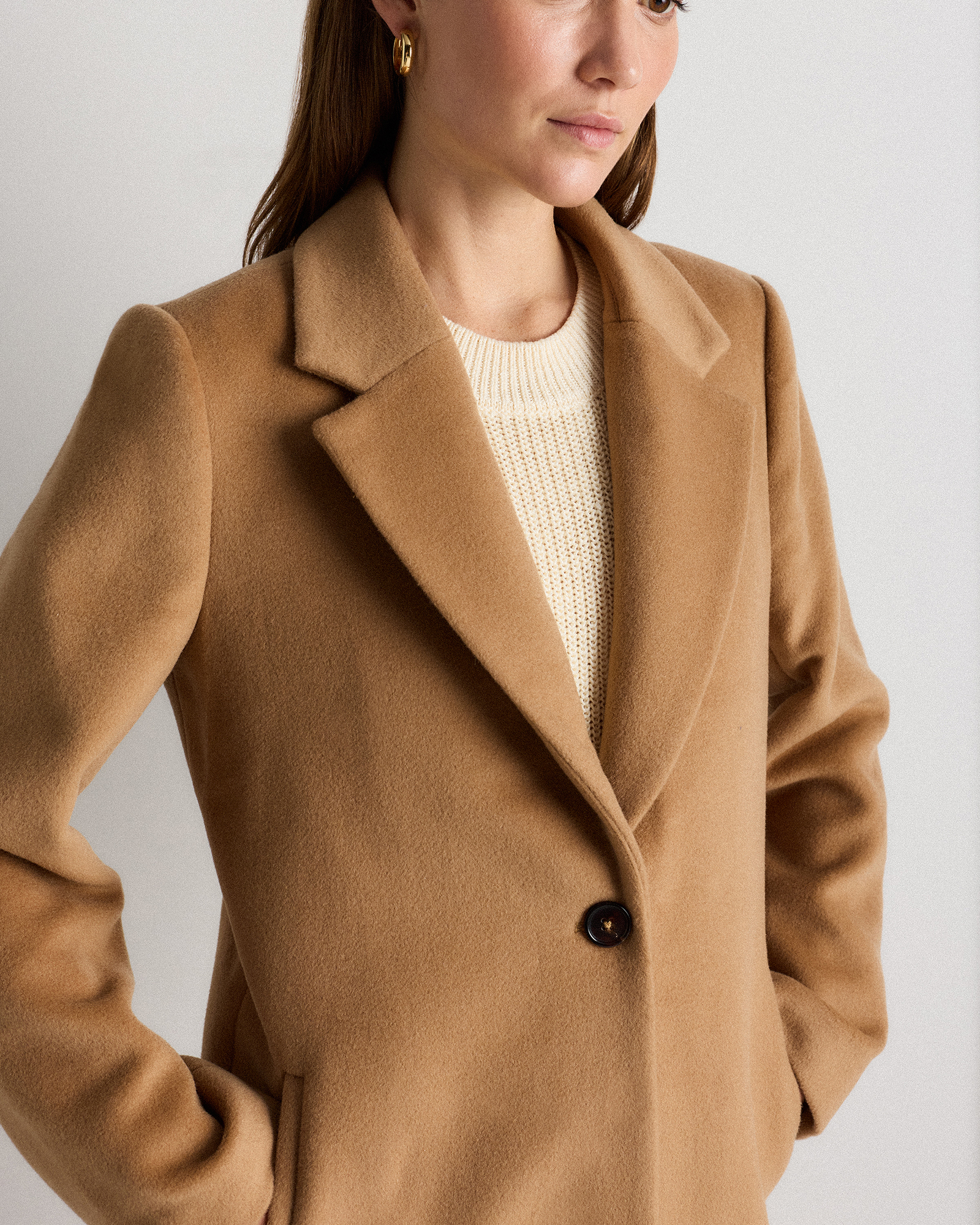 Wool Cashmere Classic Single-Breasted Coat in Caramel