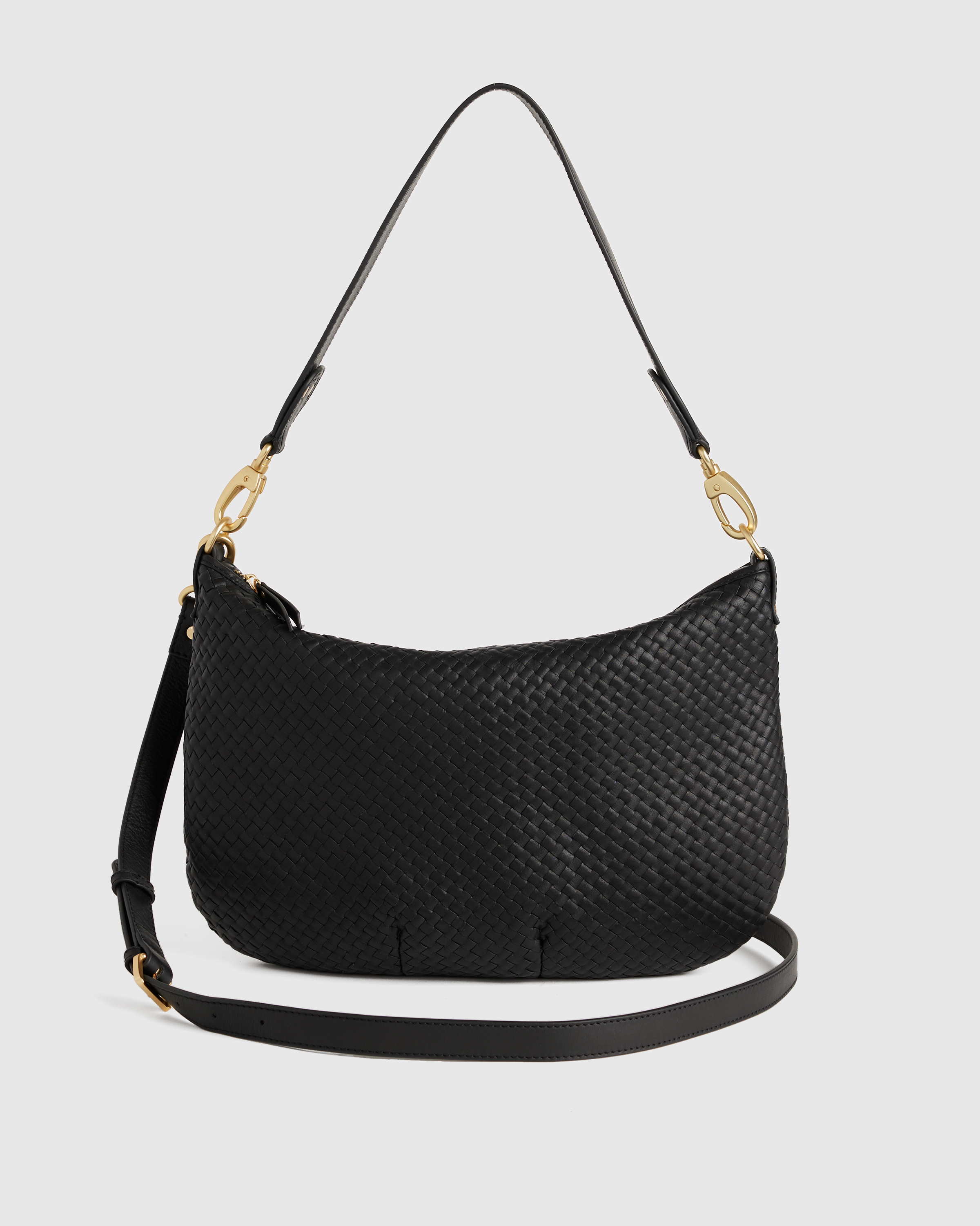 Quince Women's Italian Leather Convertible Crescent Handwoven Shoulder Bag In Black