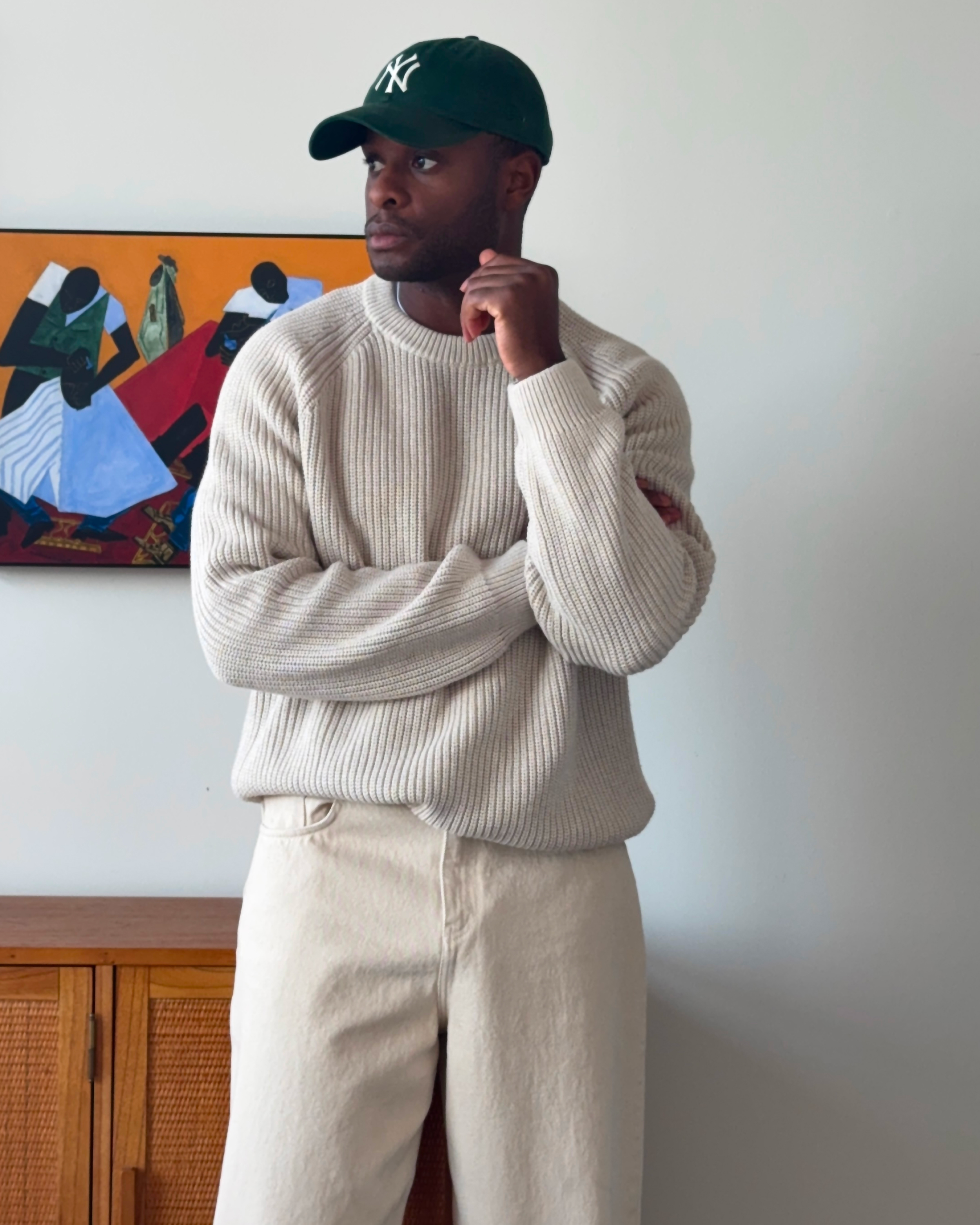 100% Organic Cotton Fisherman Crew Sweater in Navy