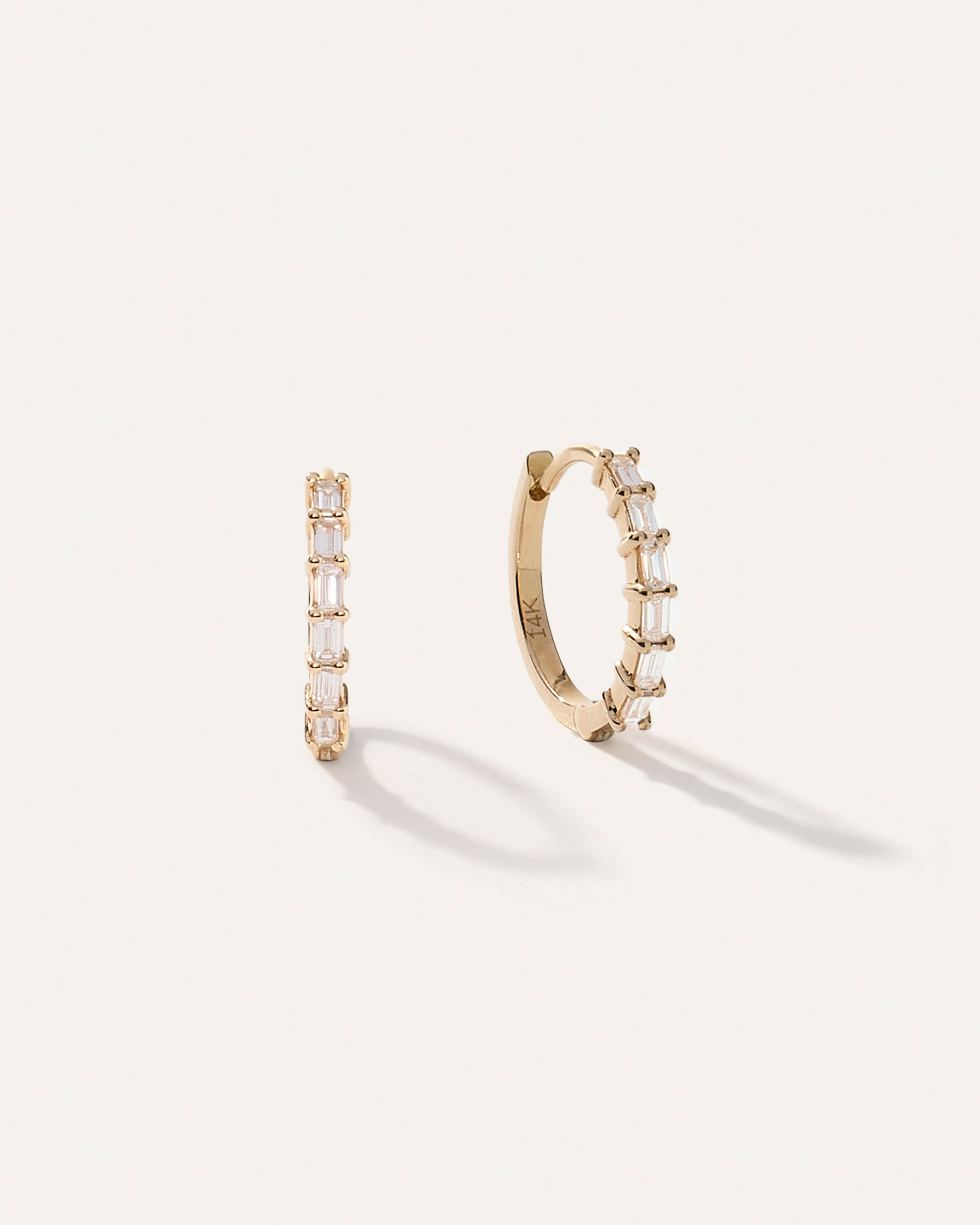 Yellow Gold 14K Gold Diamond Baguette Huggies