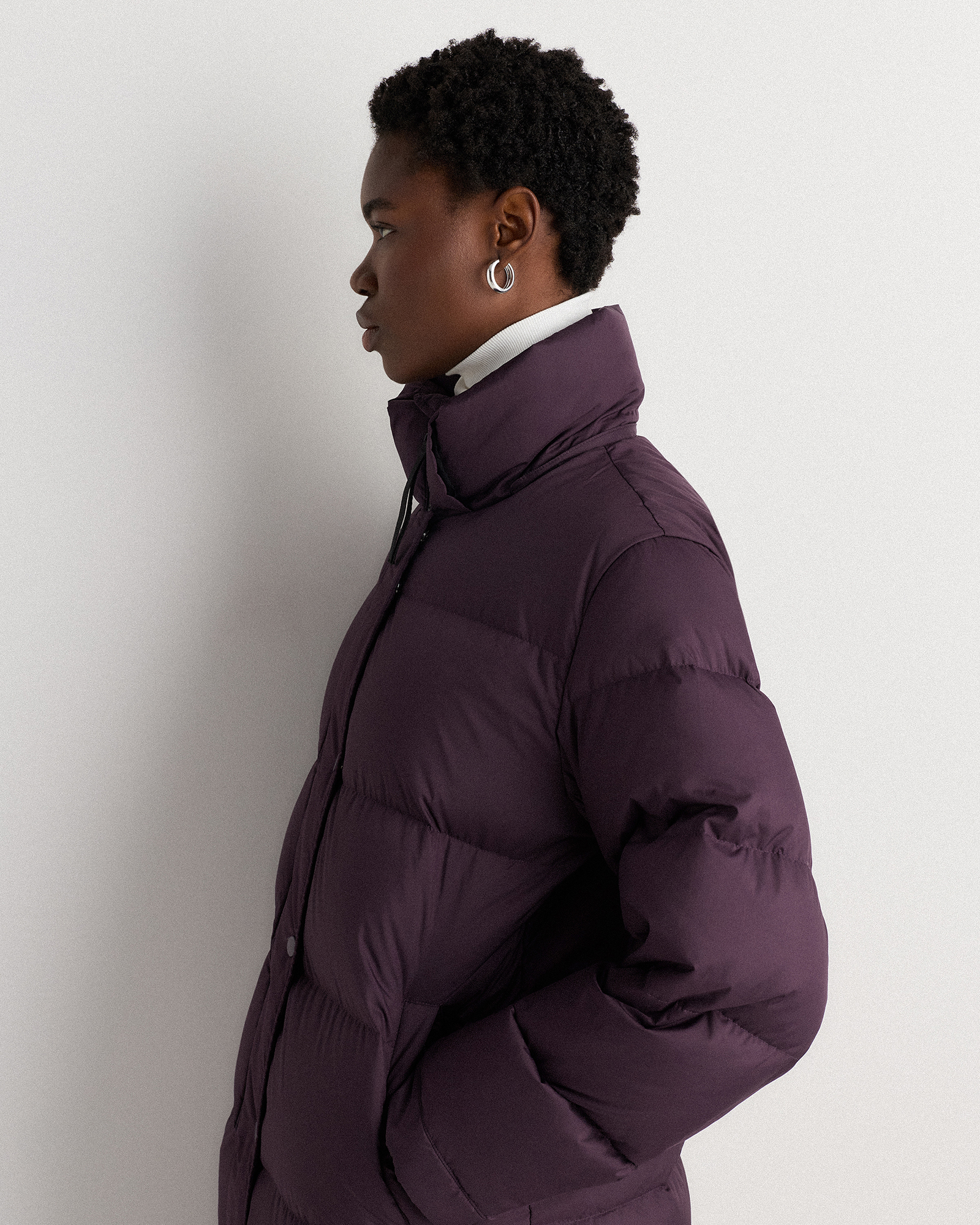 Responsible Down Long Puffer Jacket in Deep Orchid Purple