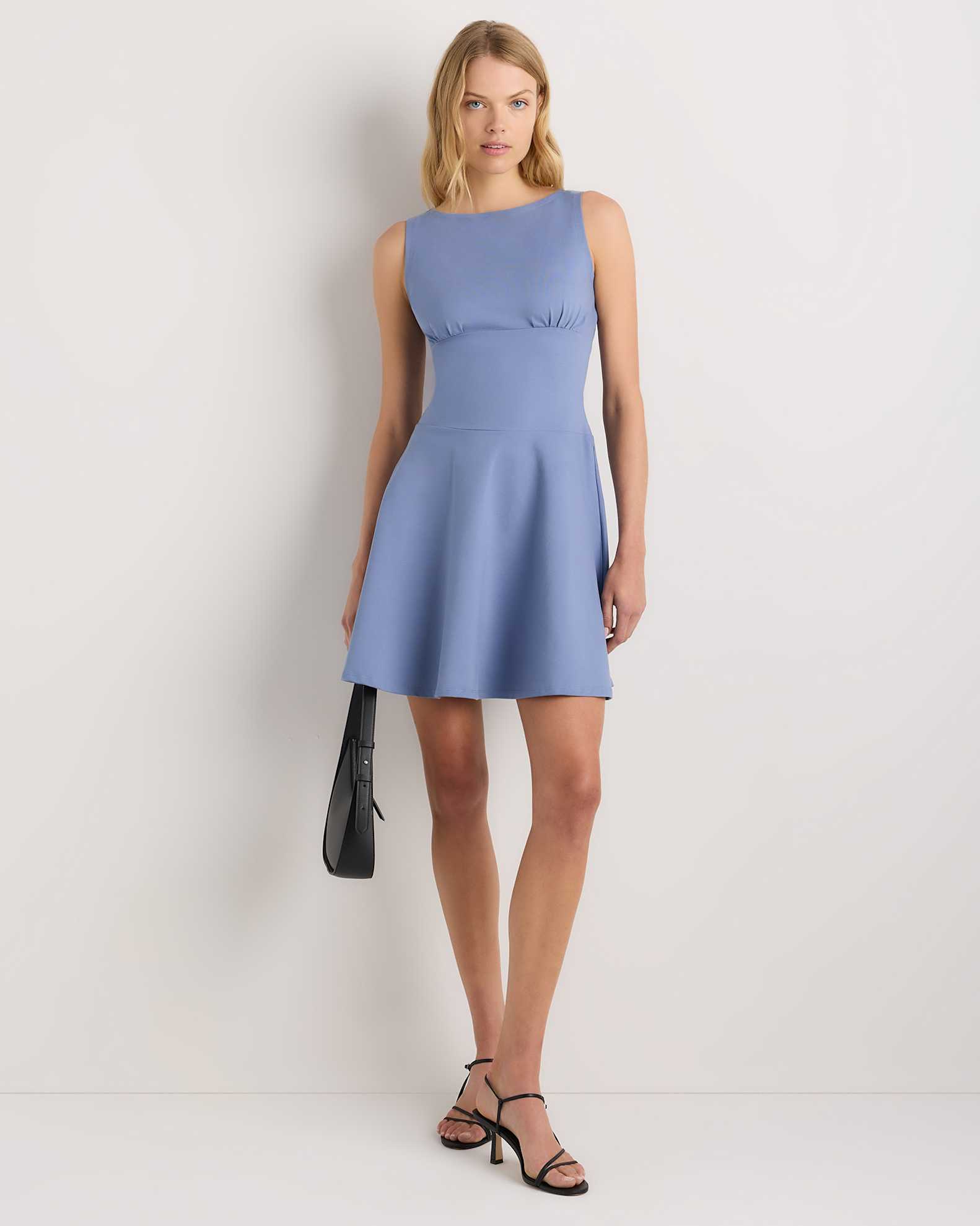 Organic Stretch Jersey Drop Waist Mini Dress in Moonstone Blue Organic Stretch Jersey Drop Waist Mini Dress in Moonstone Blue