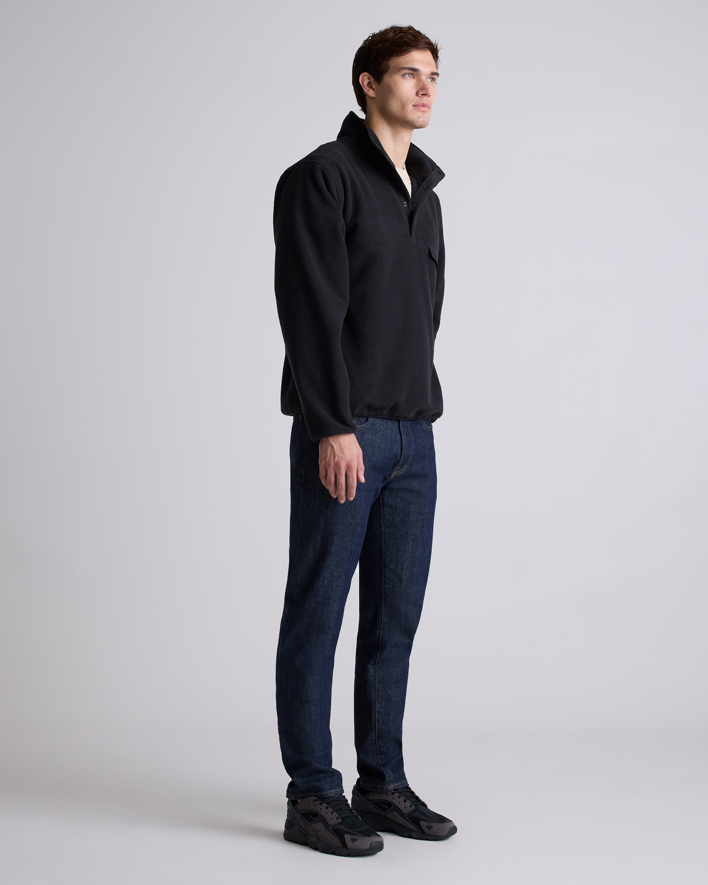 Polar Fleece Snap Pullover in Bold Black