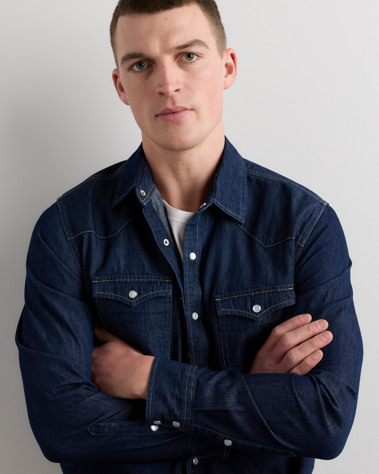 Men's Pearl Snap Denim Western Shirt