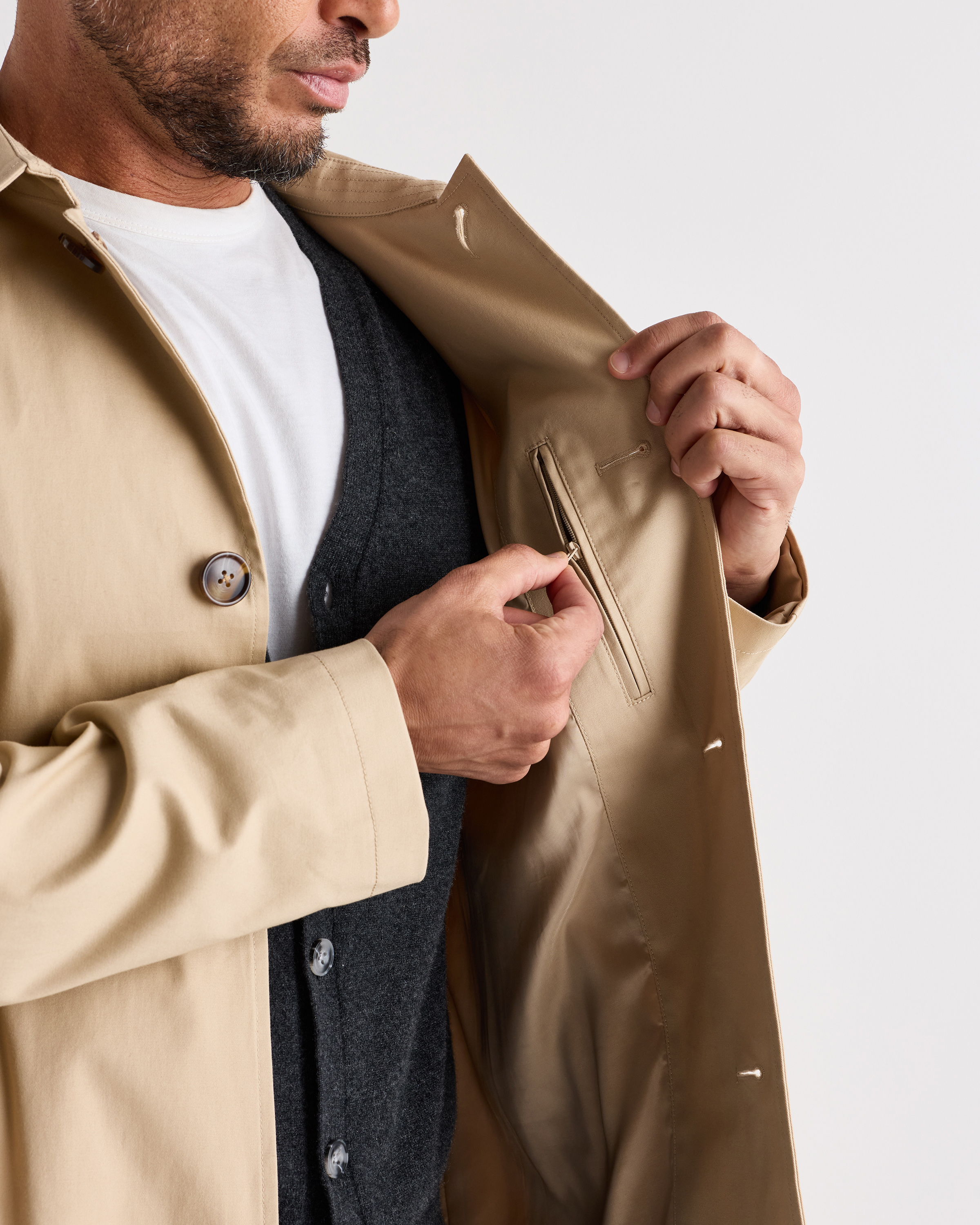 Men's Comfort Stretch Trench Coat in Light Khaki