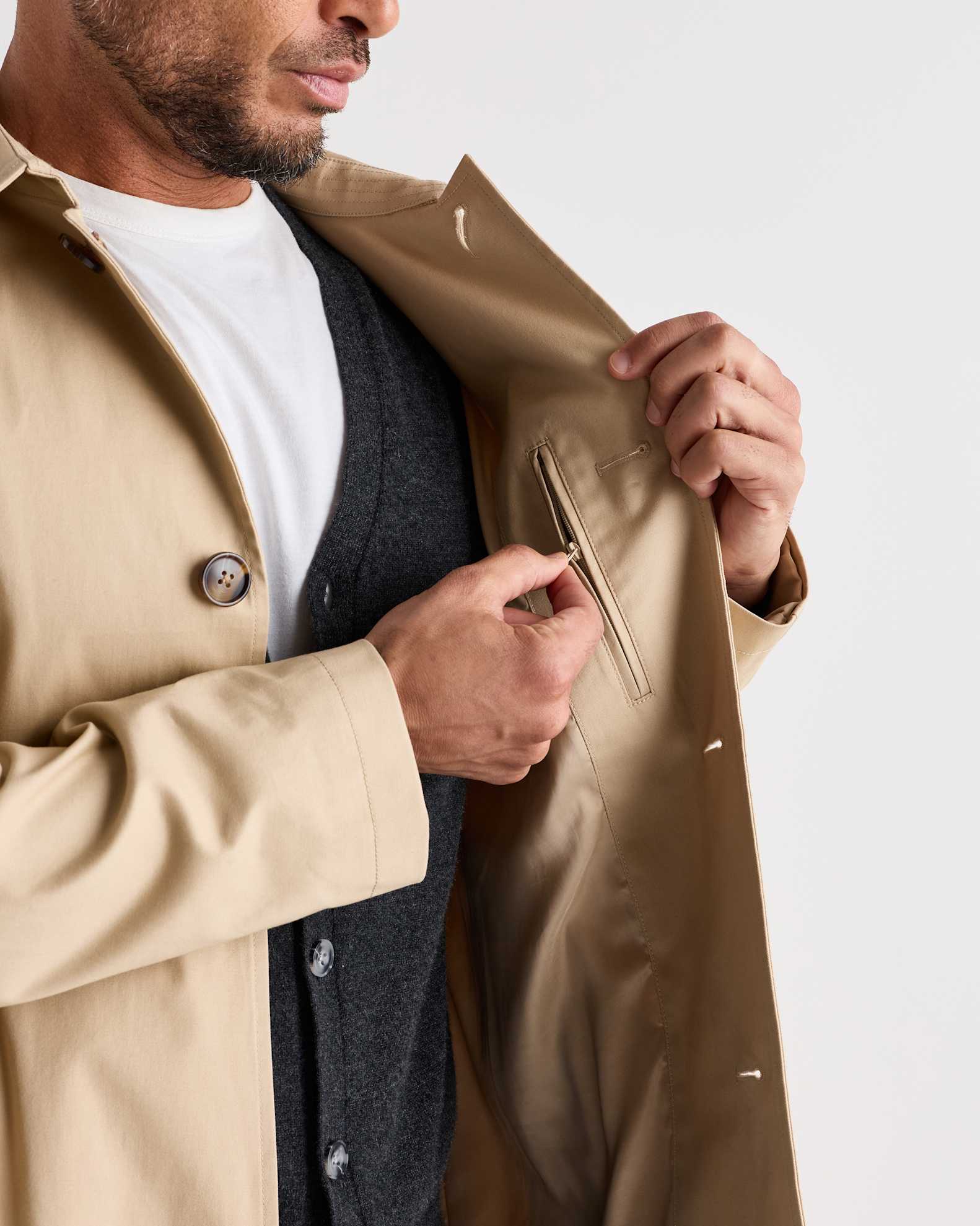 Men's Comfort Stretch Trench Coat in Light Khaki