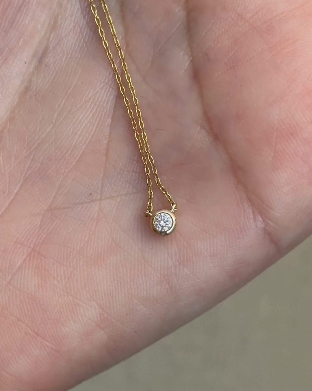 14K Gold Lab Grown Diamond Bezel Necklace Yellow Gold Melissa Gonzalez 4x5