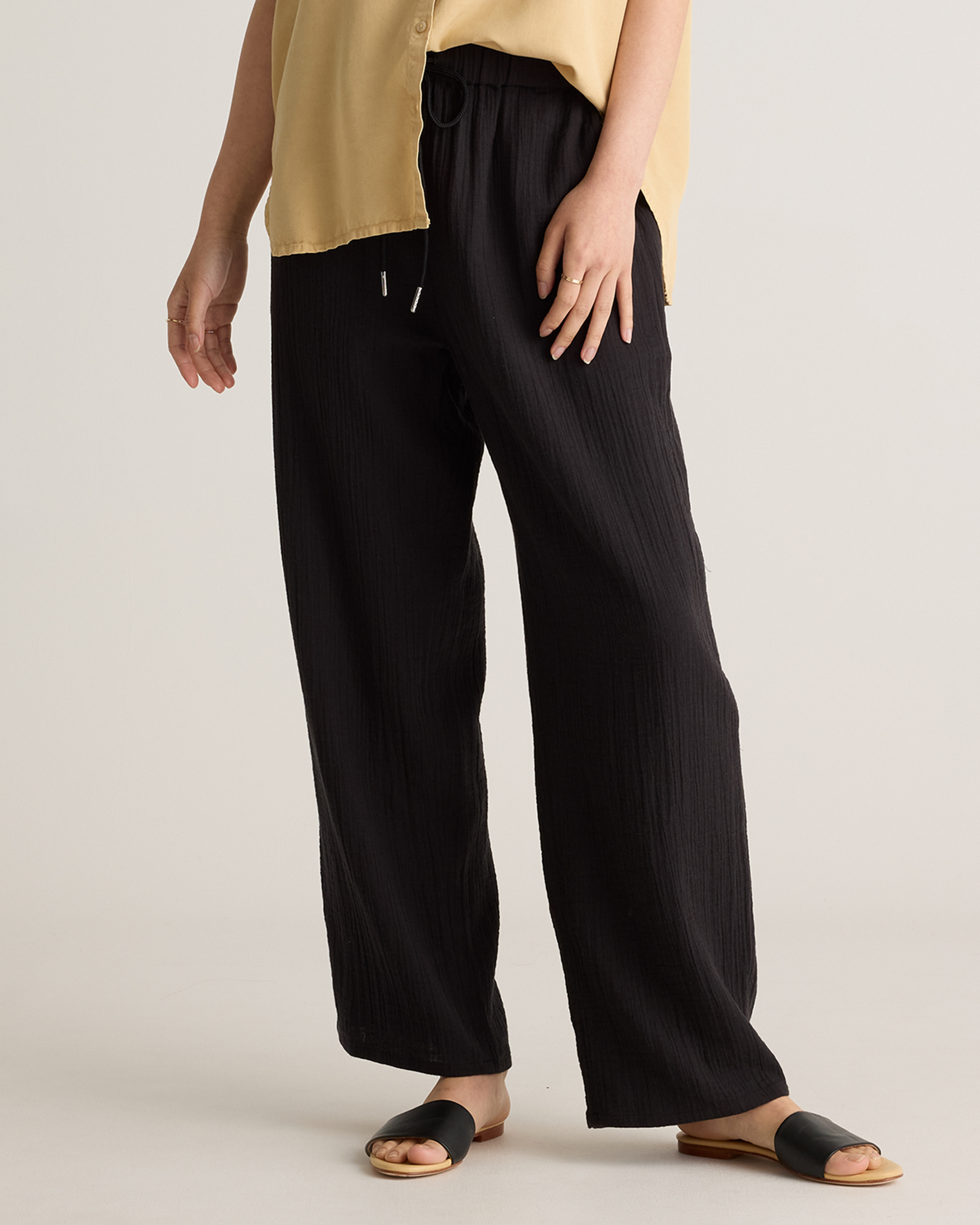 Black 100% Organic Cotton Gauze Straight Leg Pants