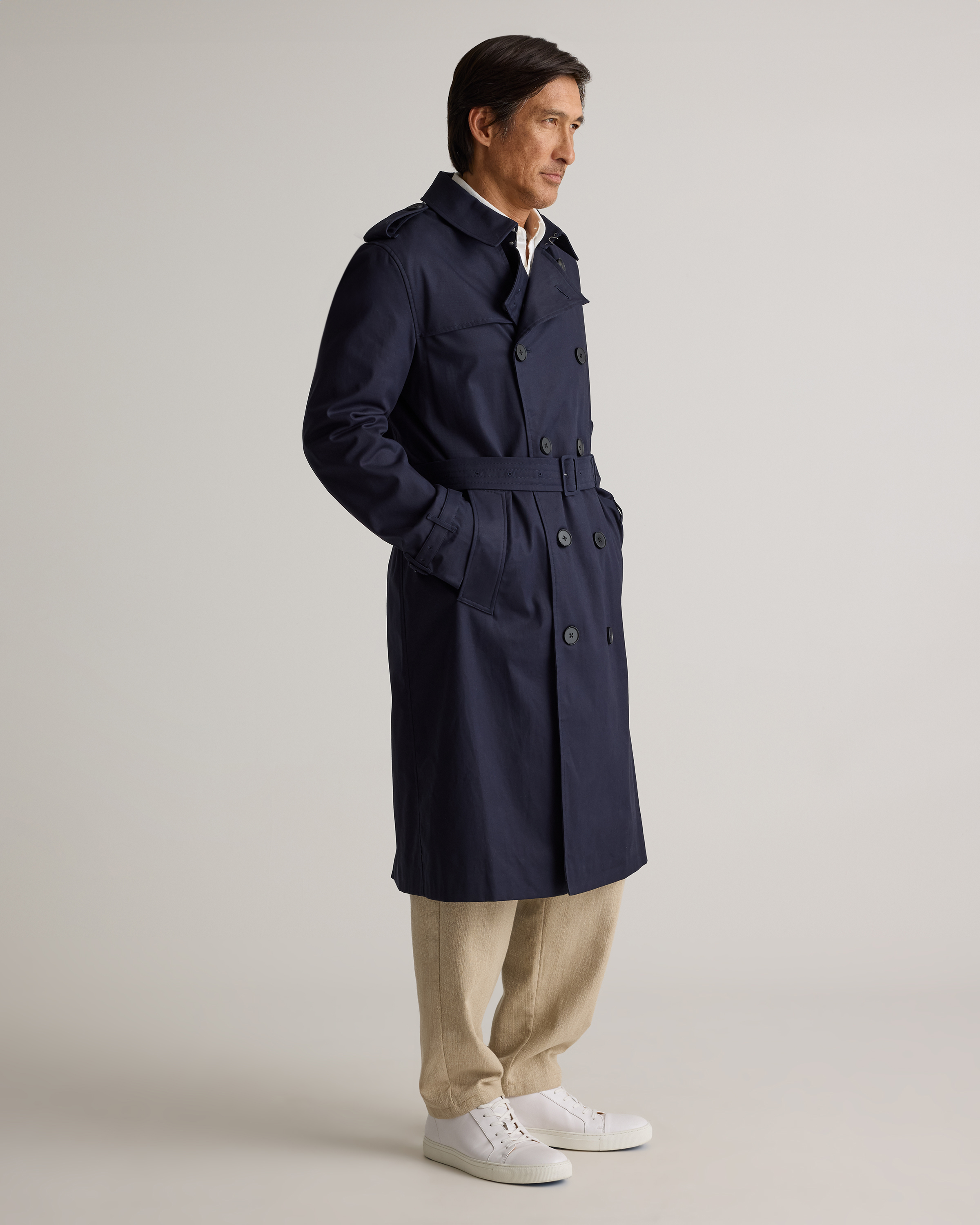 plantation  ロングコート　ネイビー Comfort Stretch Long Trench Coat in Navy