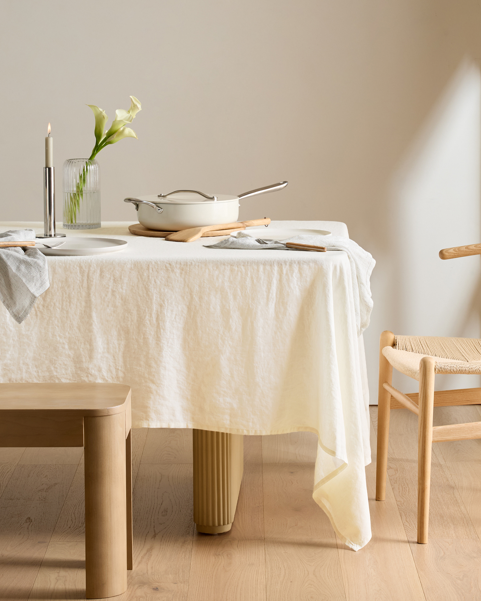 European Linen Tablecloth - 70x90", Ivory