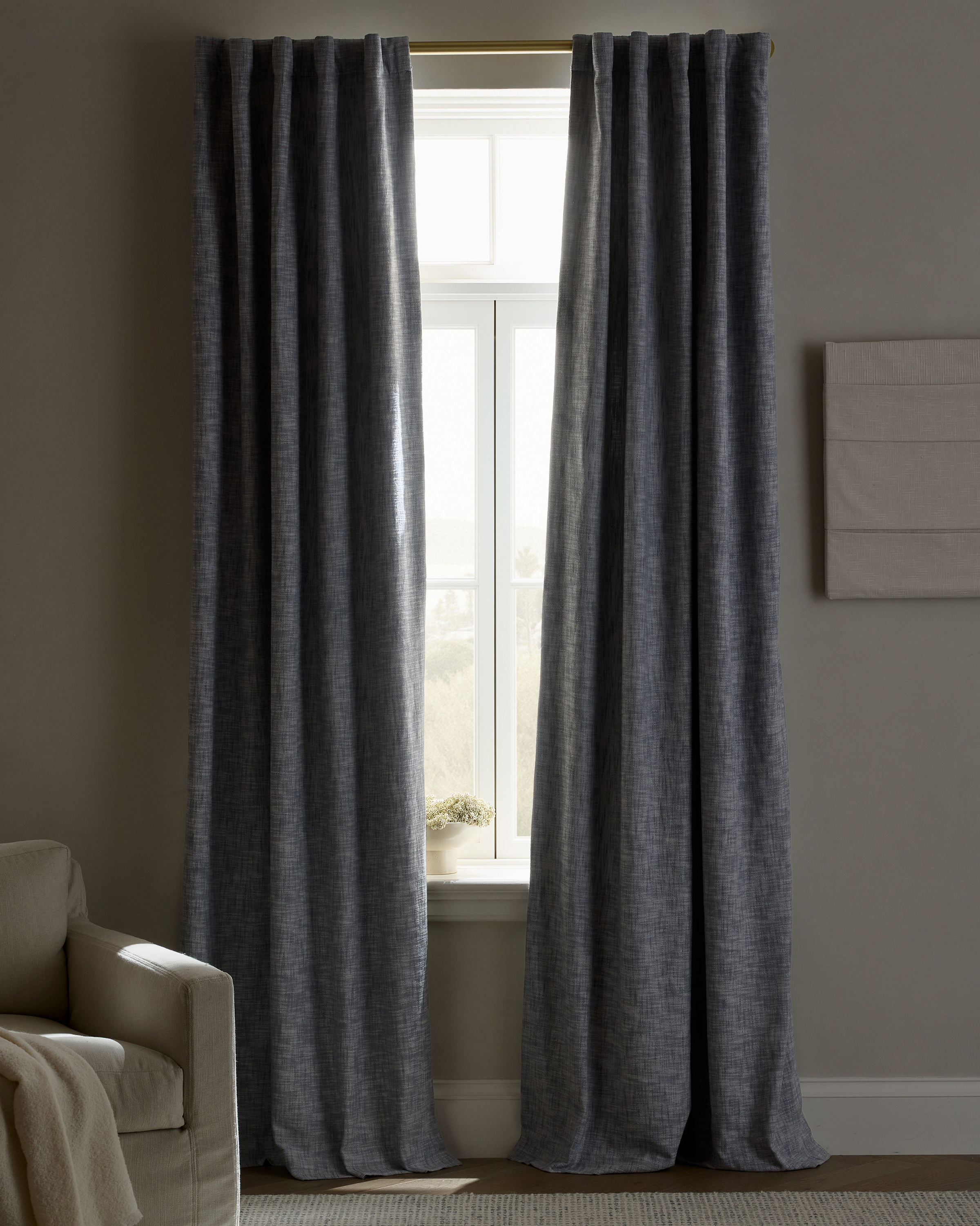 Blue Textured Cotton True Blackout Curtain