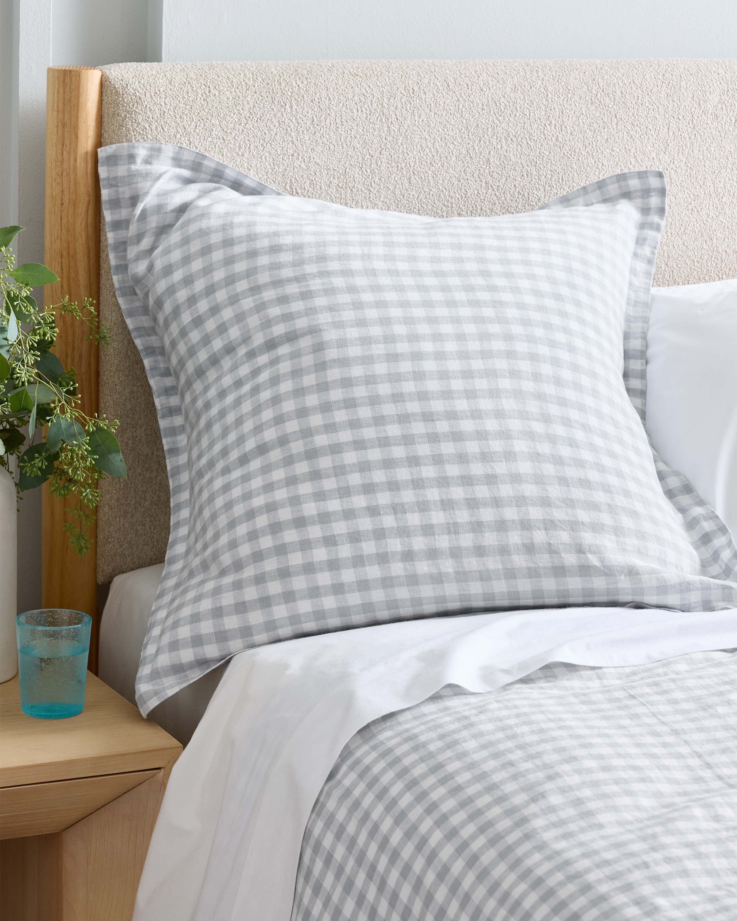 Blue Fog European Linen Gingham Euro Sham