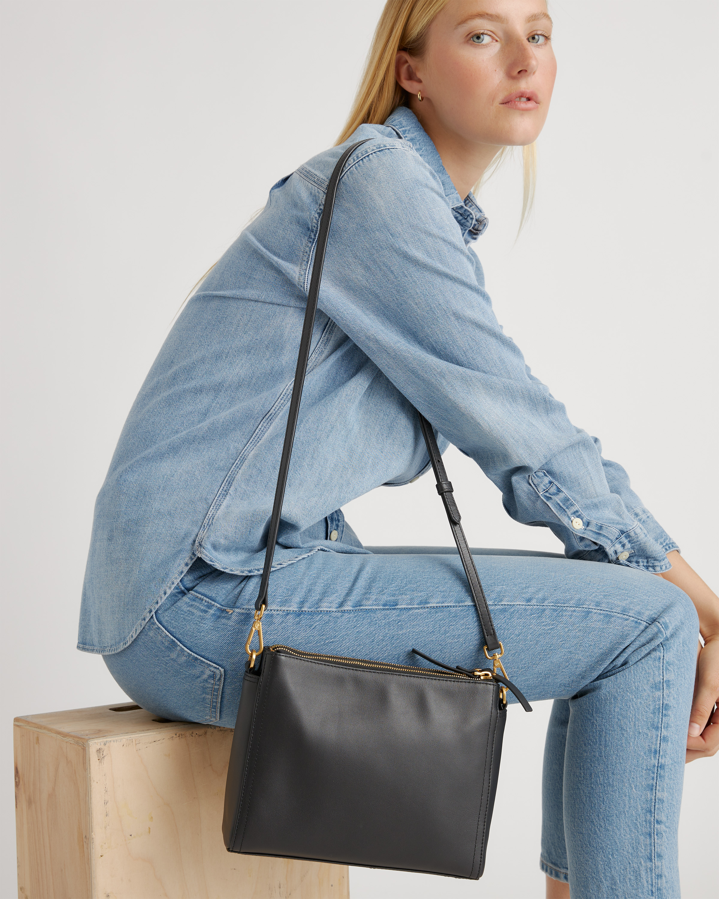 Italian Leather Triple Compartment Crossbody - Thumbnail 2