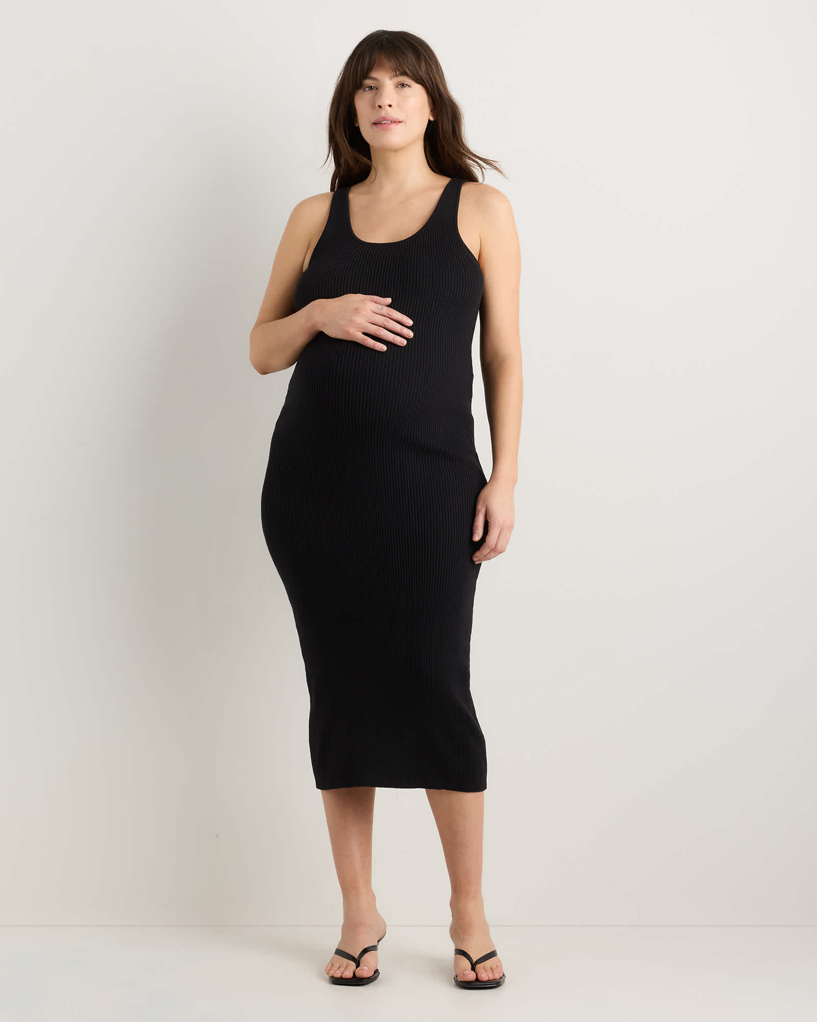 Women's Cotton Cashmere Maternity Fitted Midi Dress in Black, Size XS by Quince Women's Cotton Cashmere Maternity Fitted Midi Dress in Black, Size XS by Quince