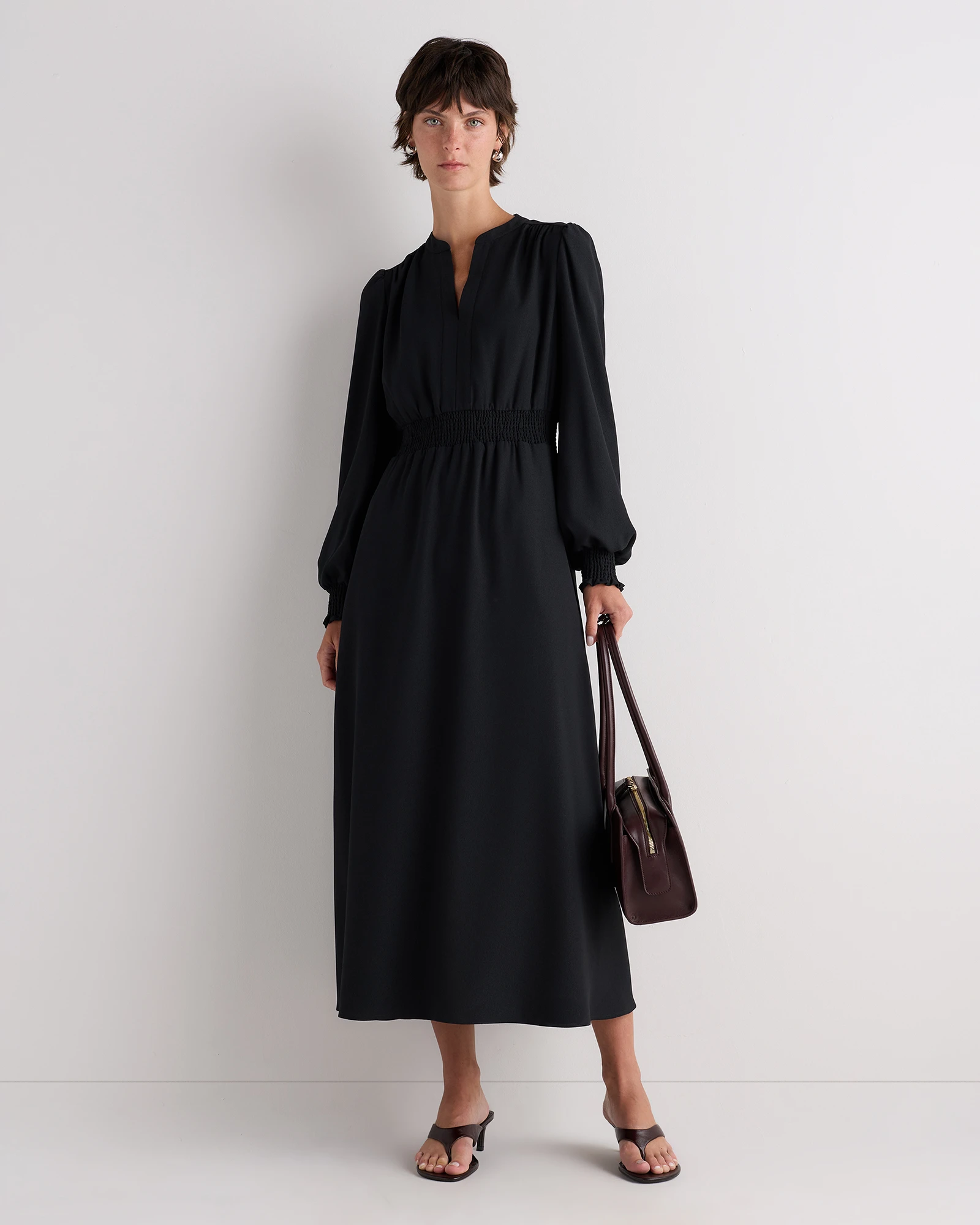 Matte Crepe Long Sleeve Midi Dress